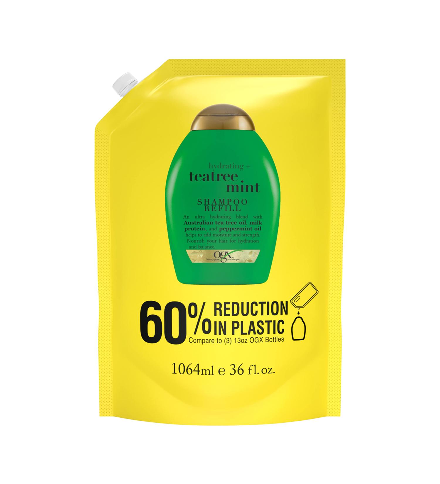 OGX Hydrating + Teatree Mint Shampoo Refill Pouch - 36 Fl Oz for Strong Healthy Hair - International Shipping Available - Buy Online on GoSupps.com