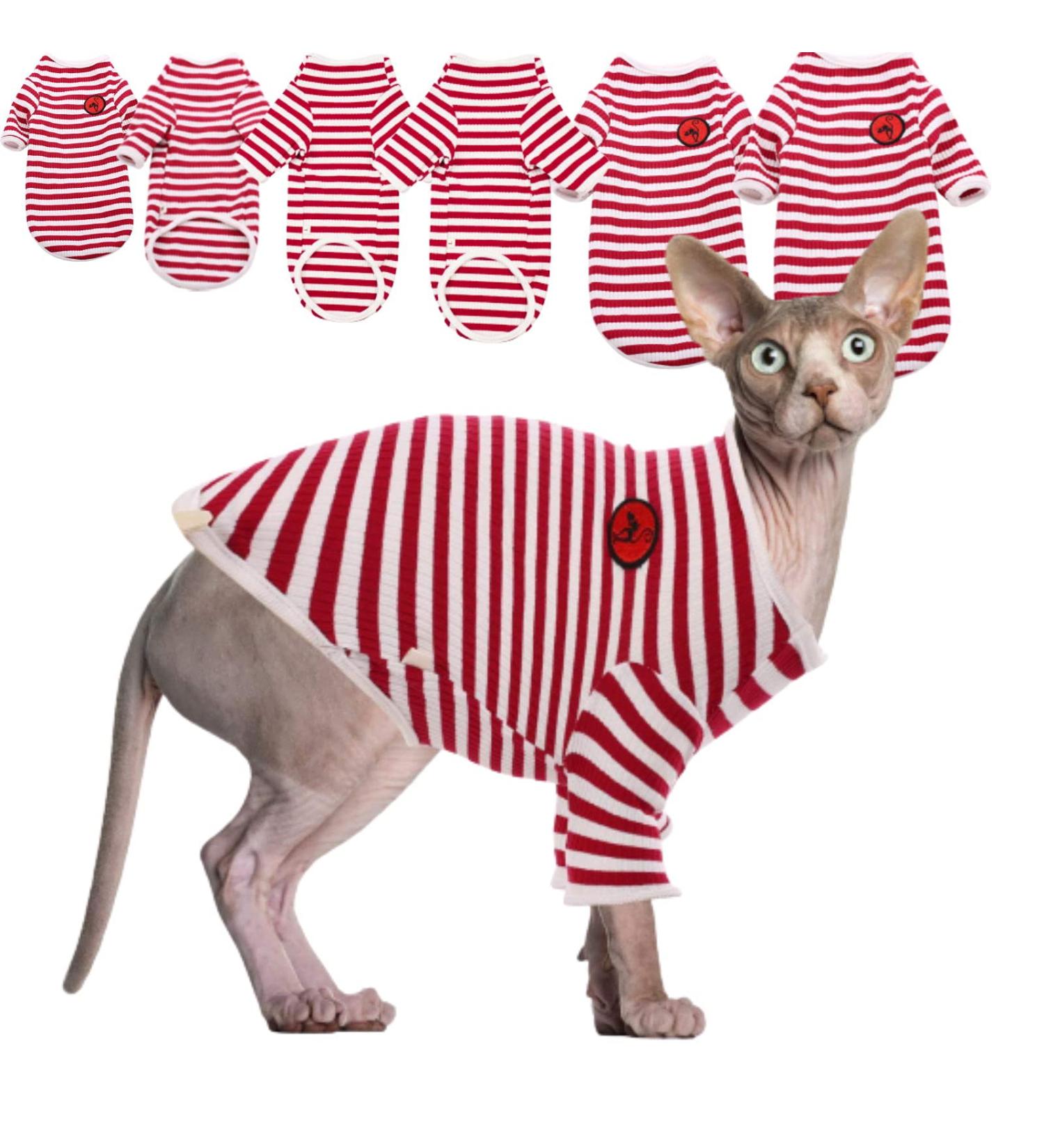 Breathable Cotton T-Shirts for Hairless Cats | Soft & Skin-Friendly Summer Vests for Sphynx Cornish Rex Devon Rex - Red (S: 4.4-5.5lbs) - Buy Online on GoSupps.com