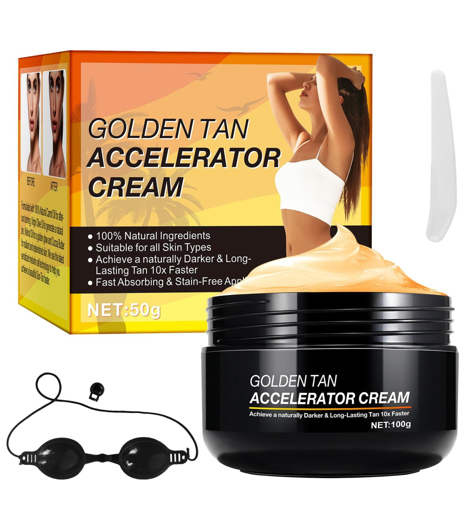 Tanning Accelerator Cream 100g Premium Sunbed Tanning Accelerator Cream Self Tanner Oil Intensive Luxe Gel Long-Lasting Rapid Tanning Cream With Sun Tanning Glasses And Applicator Tools - Buy Online on GoSupps.com