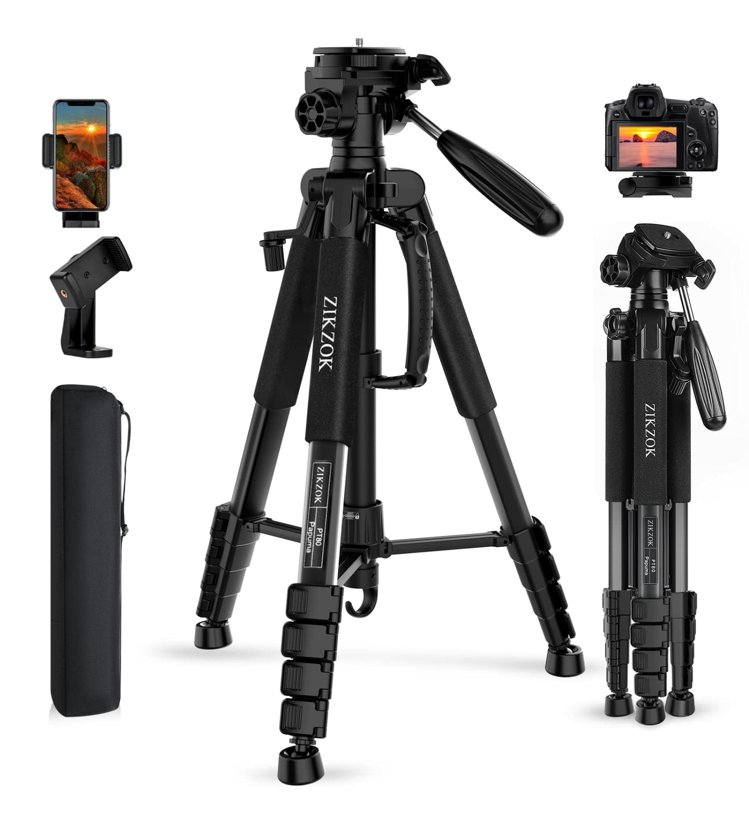 ZIKZOK 75 Inch Lightweight Aluminum Camera Tripod for DSLR/SLR/DV/GoPro/iPhone - Black - Buy Online on GoSupps.com