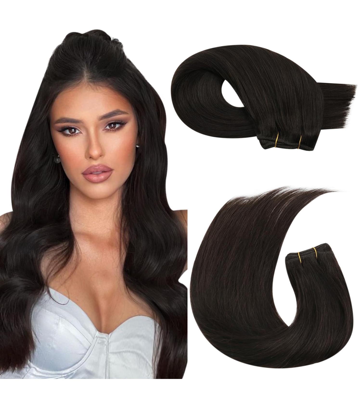 Moresoo 14 Inch Darkest Brown Human Hair Weft Extensions - 100g/Pack #2 | Sew in Brown Human Hair Extensions - Buy Online on GoSupps.com