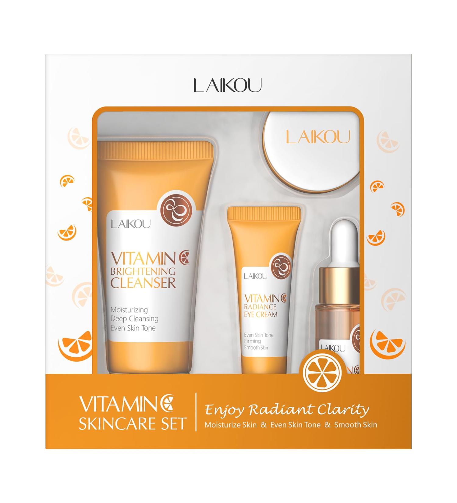 Complete Skincare Set: Vitamin C Serum Cleanser Eye Cream & Face Cream - Pampering Gift Set for Women & Teens - Buy Online on GoSupps.com