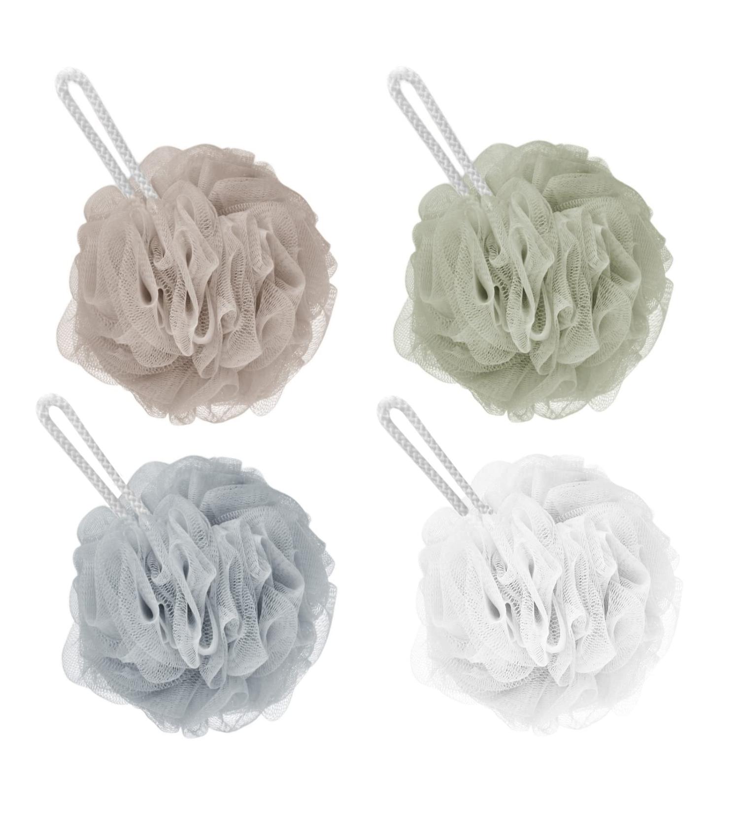 Extra Large Shower Puff Loofah 4 Pcs Bath Sponge Set - Body Scrubber for Exfoliation and Cleaning - 4 Color Options - 60g/PCS - Buy Online on GoSupps.com