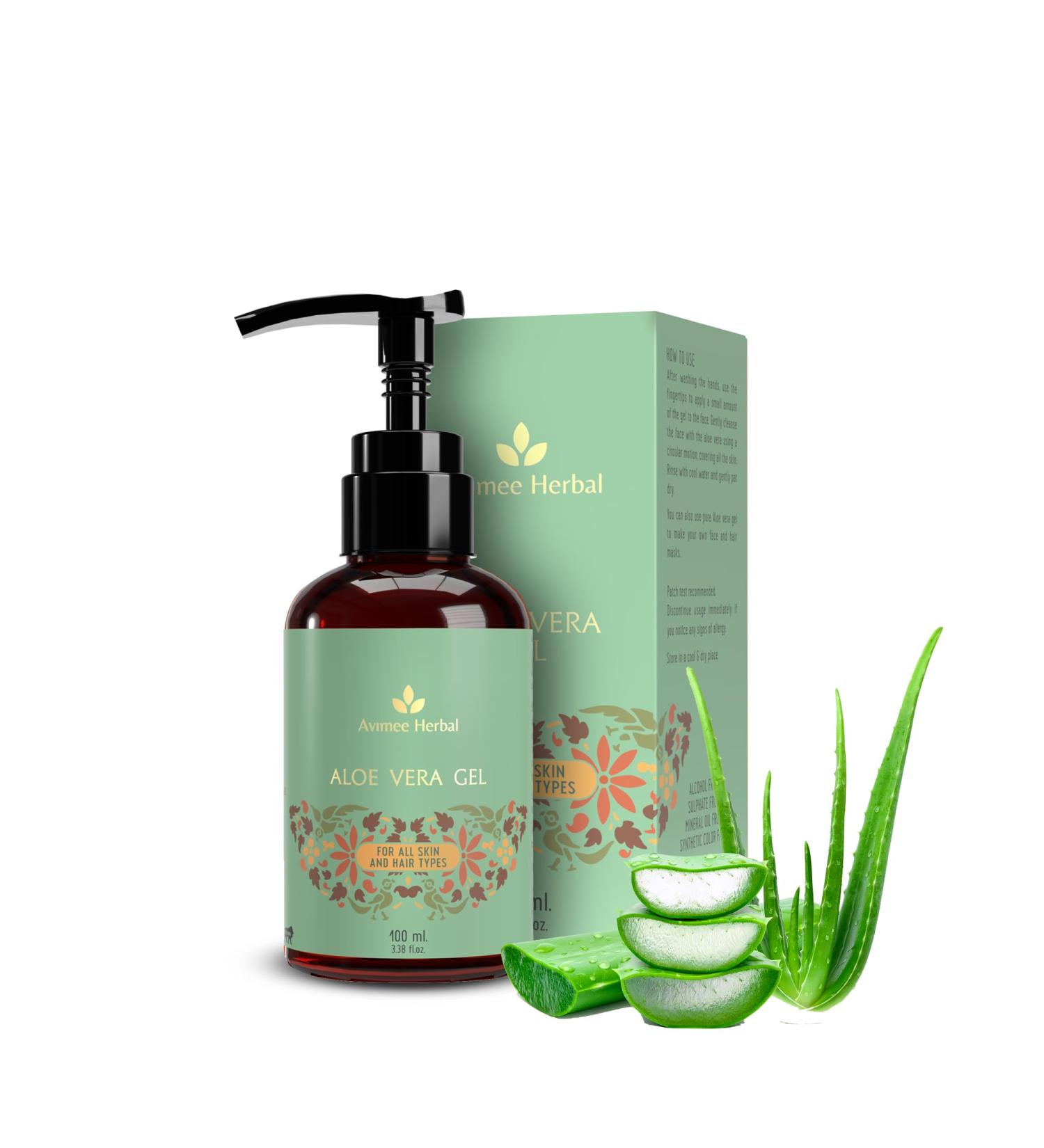 AVIMEE HERBAL Pure Aloe Vera Gel For Face Skin & Hair Ultimate Gel For Glowing Skin | For Both Men and Women Suitable for All Skin Types 100 ml (Pack of 1) - Buy Online on GoSupps.com