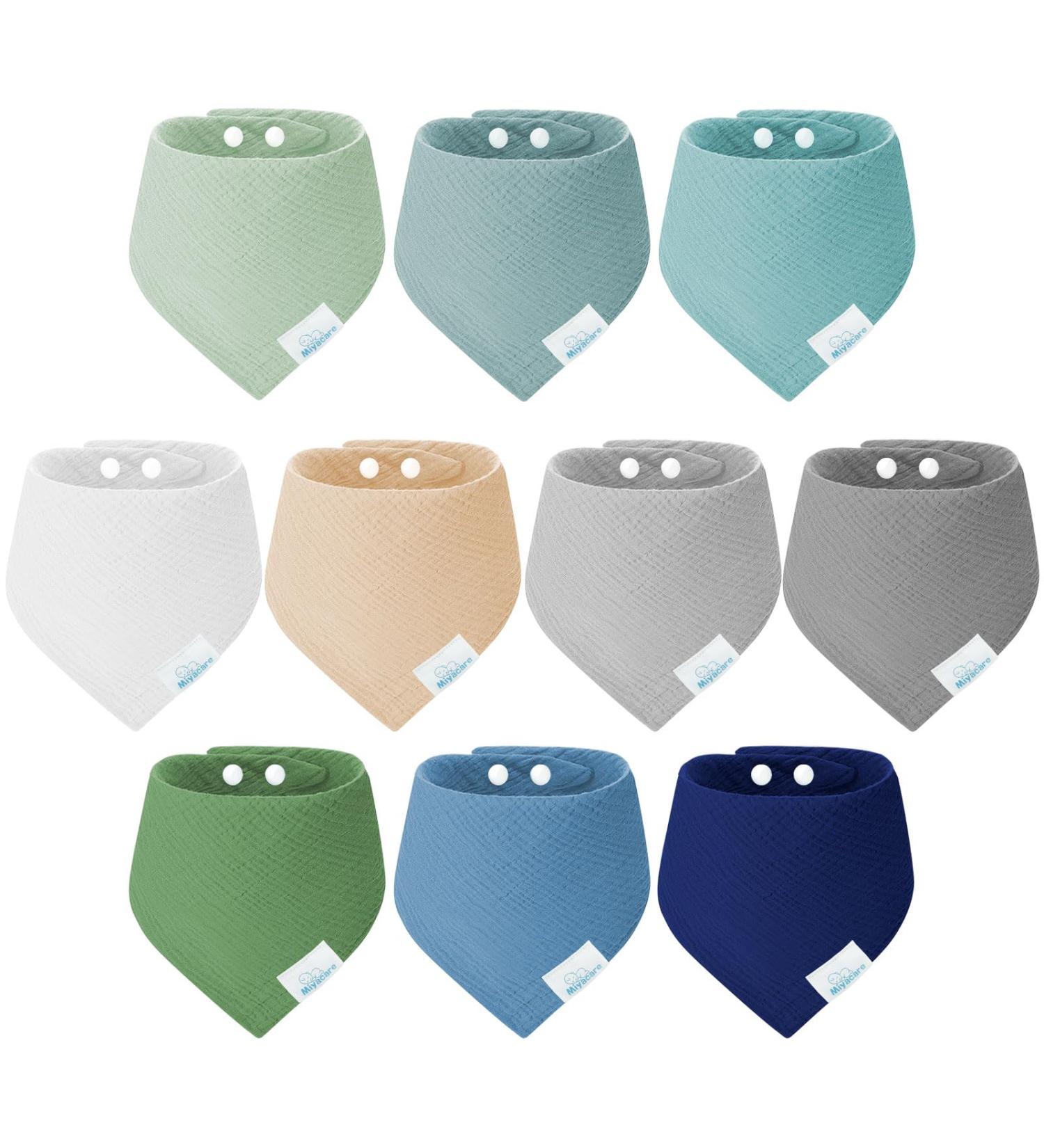 Buy Miyacare 10-Pack Soft Muslin Baby Bibs | Adjustable Triangular Neckerchiefs for Boys Girls & Unisex - Buy Online on GoSupps.com
