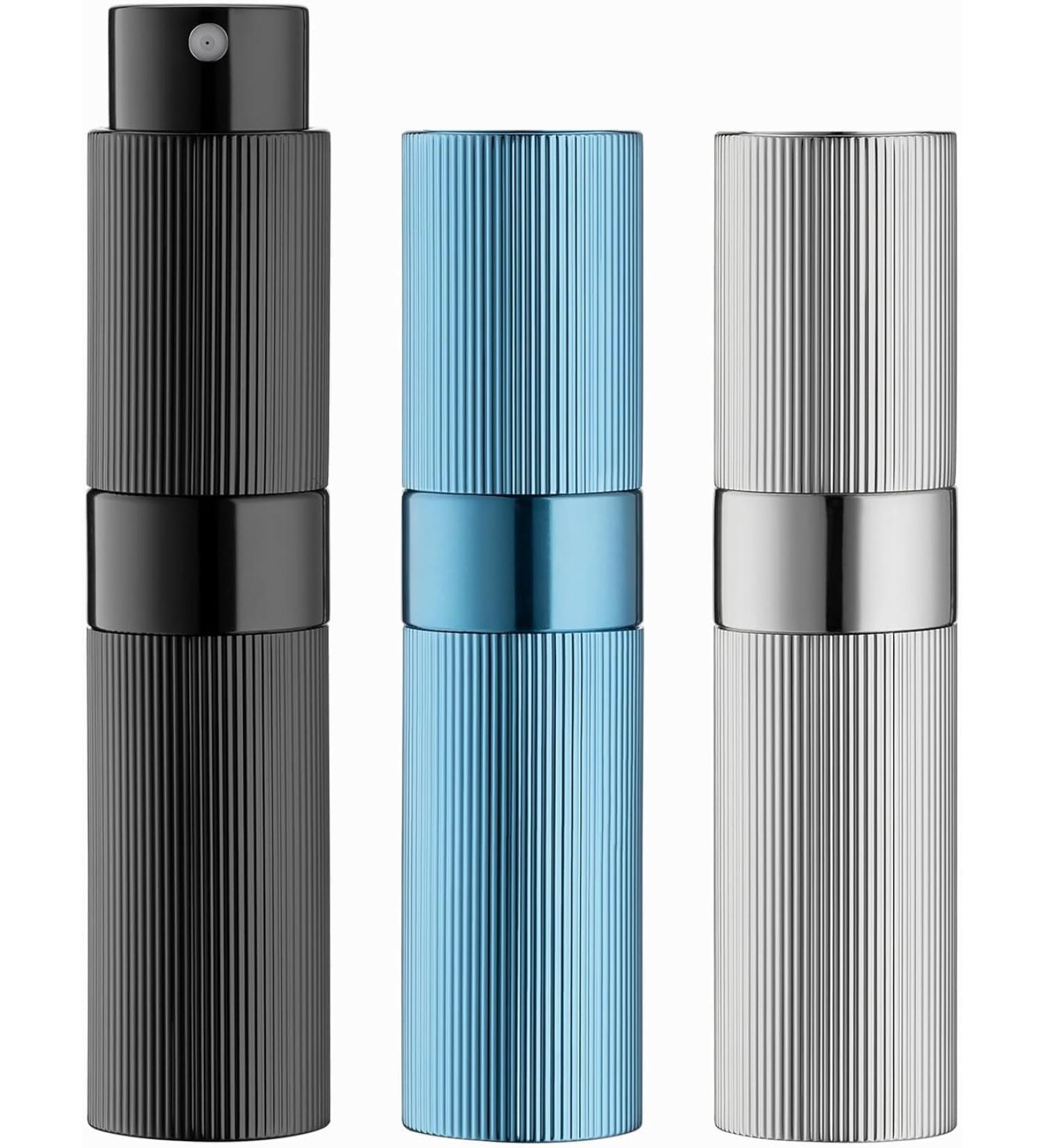 Toureal 8 ml 3 pieces aluminium perfume atomiser refillable empty pinstripe perfume atomiser travel atomiser bottle for on the go (black silver blue) - Buy Online on GoSupps.com