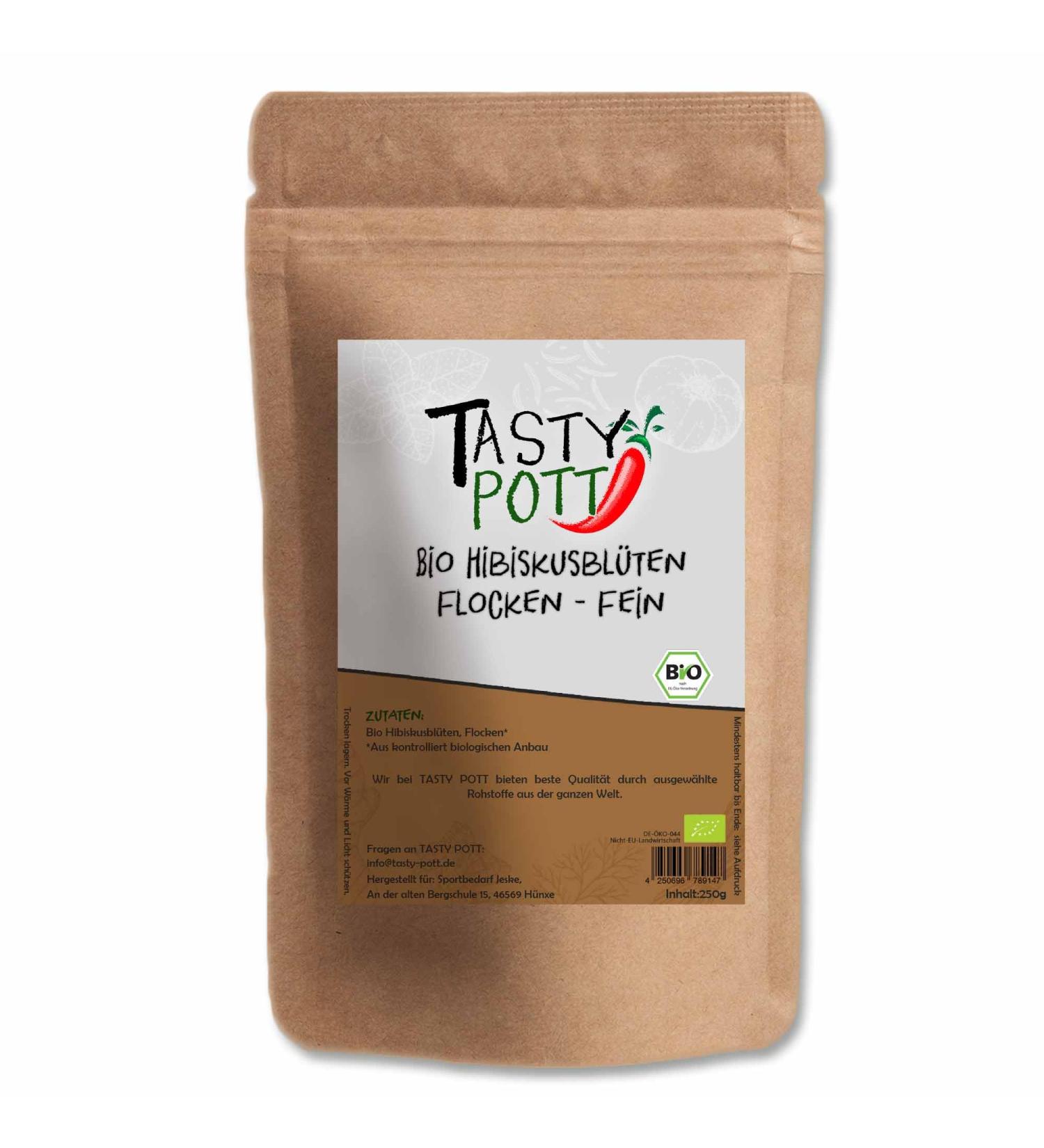 Tasty Pott Organic Hibiscus Flower Flakes - 250g - For baking and decorating - Floral flavor - For enhanced enjoyment - Smoothie cakes - Storage bag - Buy Online on GoSupps.com