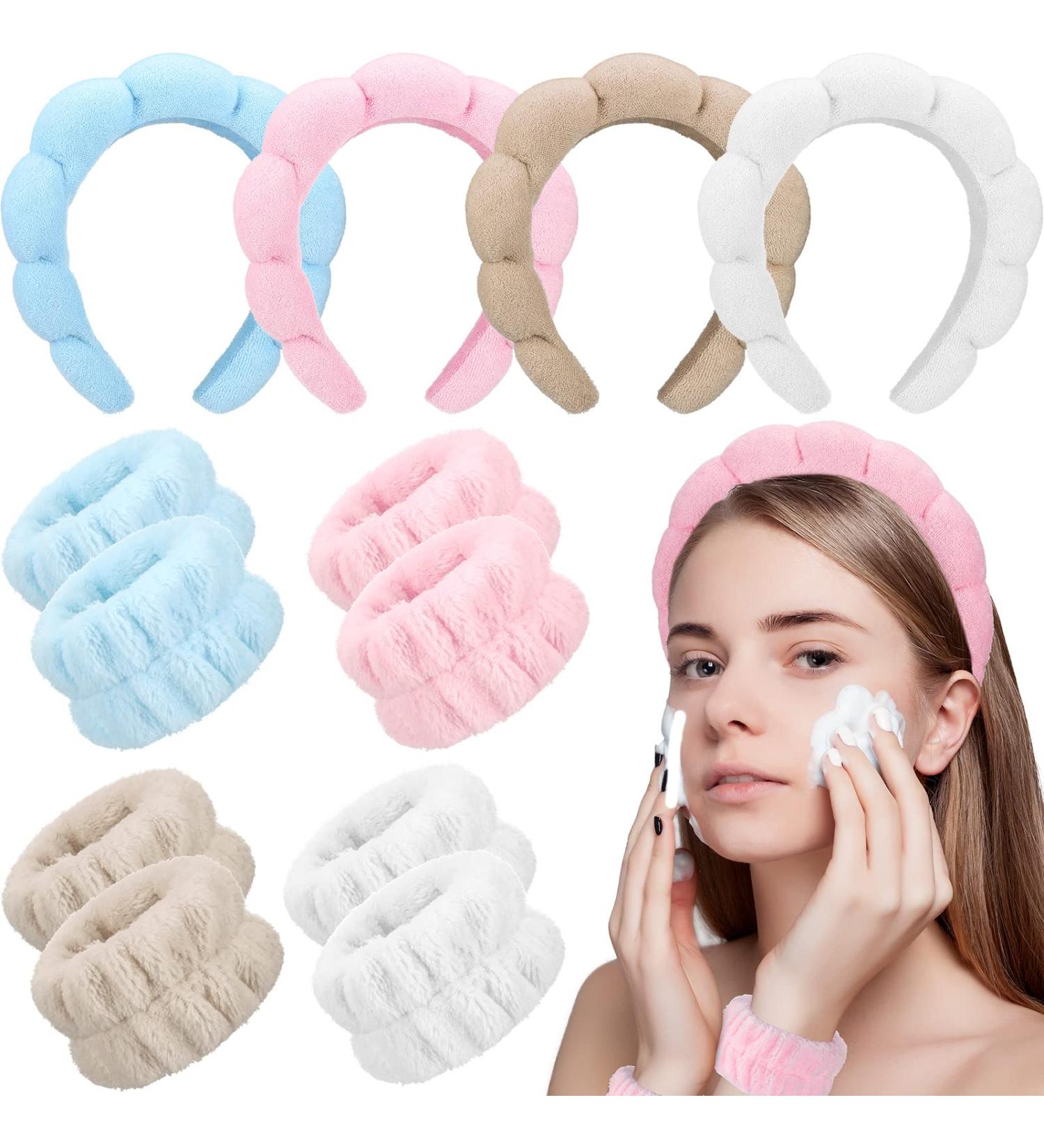 Jexine 4 Set Spa Headband and Wristbands for Women - Cute Sponge Headbands for Makeup, Microfiber Wrist Wash Towel Band for Girls - Skin Care Accessories - Buy Online on GoSupps.com
