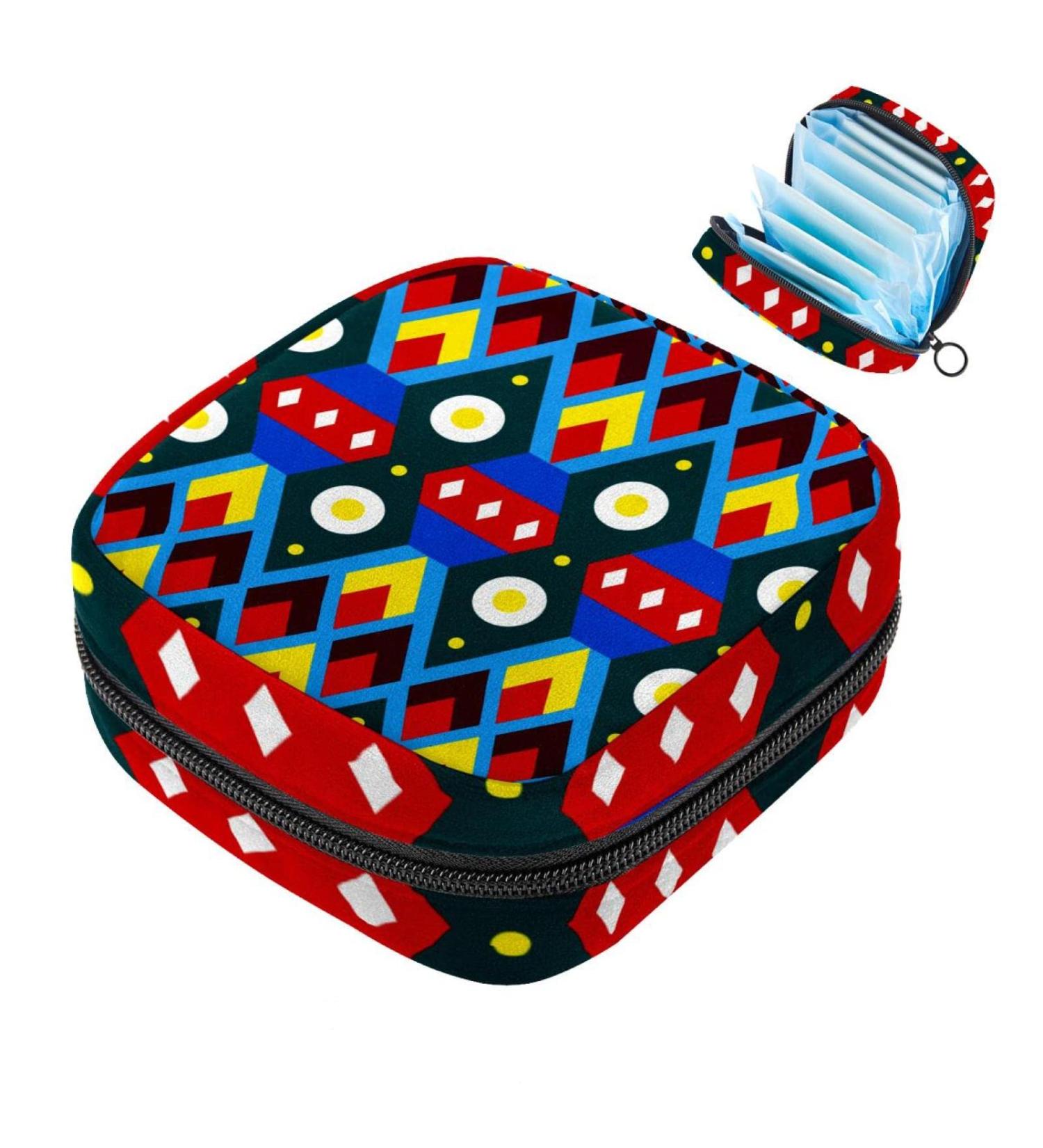 Geometric Blue Women's Menstrual Pad & Cup Pocket - Zippered Storage for Teens & Women - Buy Online on GoSupps.com