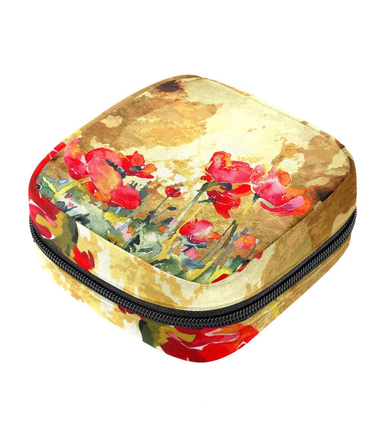 Watercolor Napkin Storage Bag | Poppy Flower Motif | Portable Period Bag for Women & Teens | Menstrual Cups & Breastfeeding Pillow Holder - Buy Online on GoSupps.com