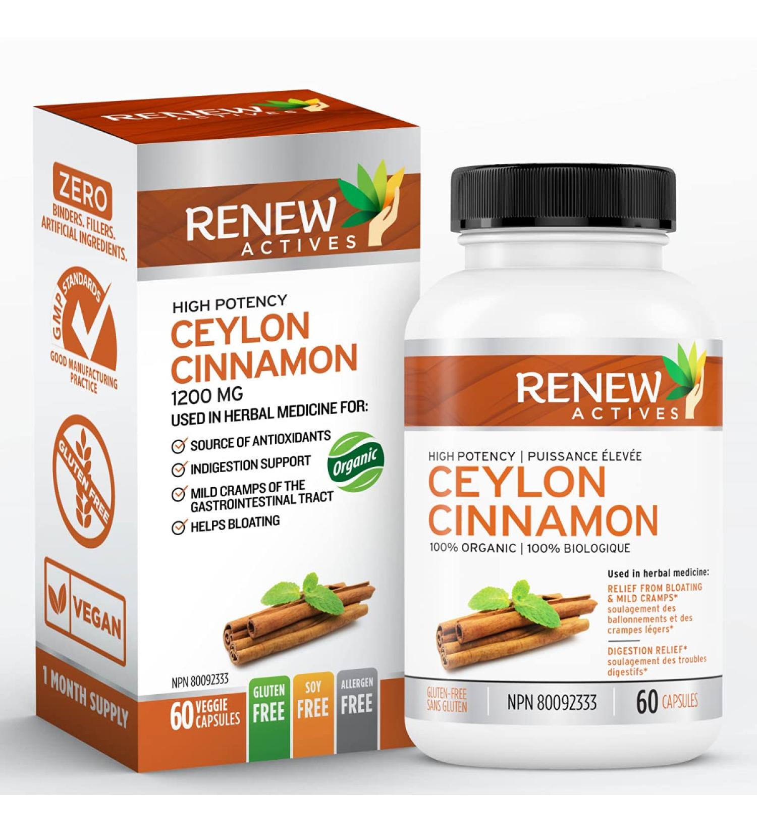 Organic Ceylon Cinnamon Supplement Capsules - 60 Vegan Pills for Blood Sugar Support & Anti-Inflammatory Benefits - Buy Online on GoSupps.com