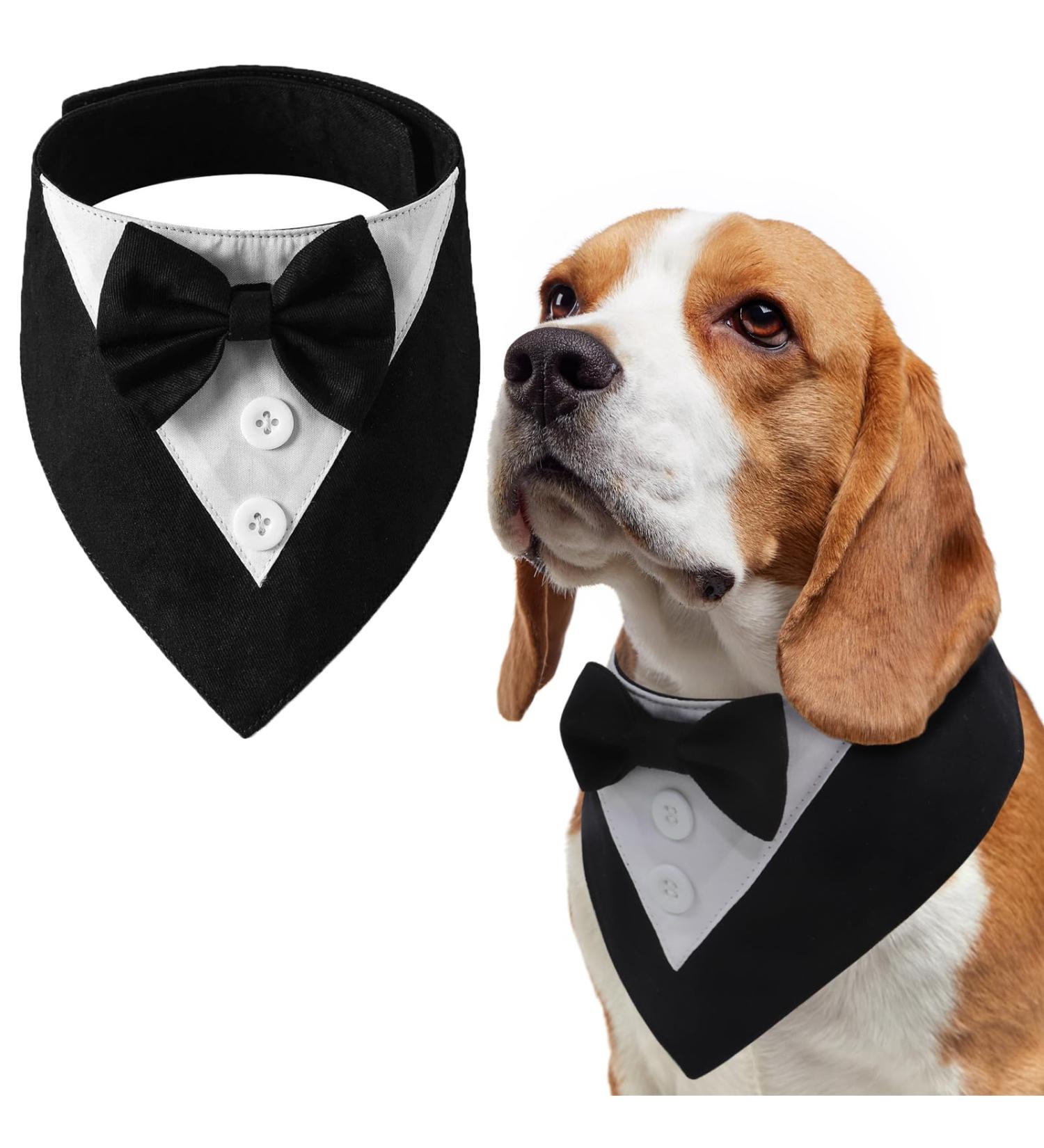 Liebeedd Adjustable Dog Neckerchief Tuxedo Bandana for Weddings & Birthdays - XL Black Fly Dog Pet Towel - Buy Online on GoSupps.com