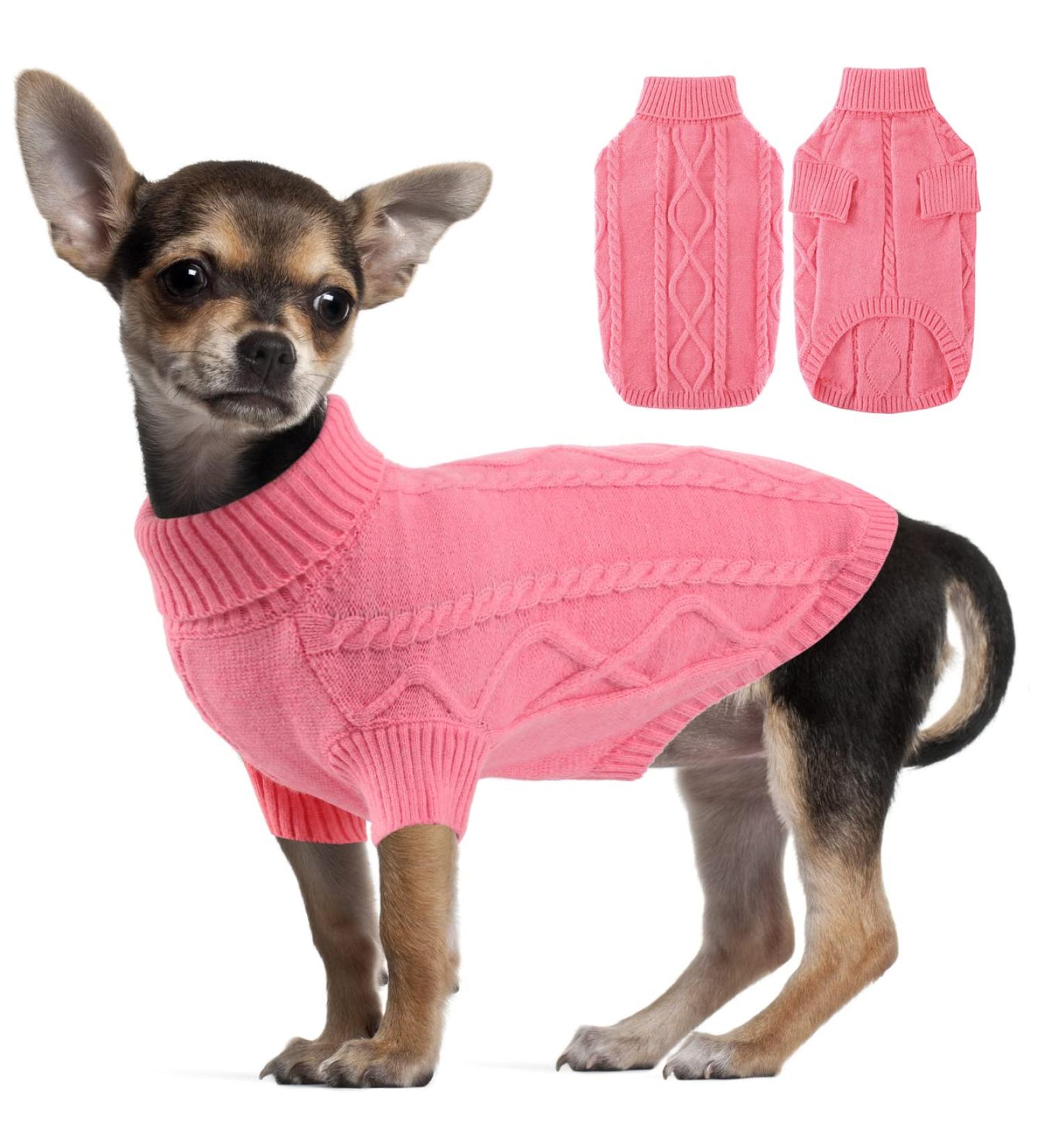 Warm Fleece Dog Sweater for Little Dogs | Turtleneck Chihuahua & Pug Knit Sweaters | Winter Pet Clothing - Buy Online on GoSupps.com