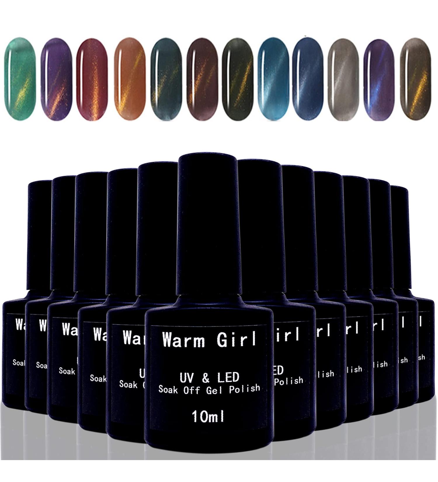 3D Cat-Eye Gel Nail Polish Set - 12 Colors UV Gel Soak-Off Magnetic Nail Art Kit Home Starter Set - 10ml - Buy Online on GoSupps.com