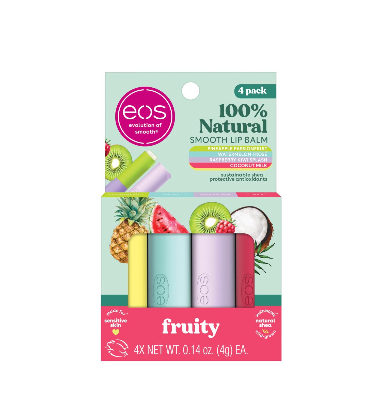 eos 100% Natural Lip Balms- Coconut Milk Pineapple Passionfruit Watermelon Fros & Raspberry Kiwi Splash All-Day Moisture Lip Care 0.14 oz 4-Pack Multi 0.14 Ounce (Pack of 4) - Buy Online on GoSupps.com
