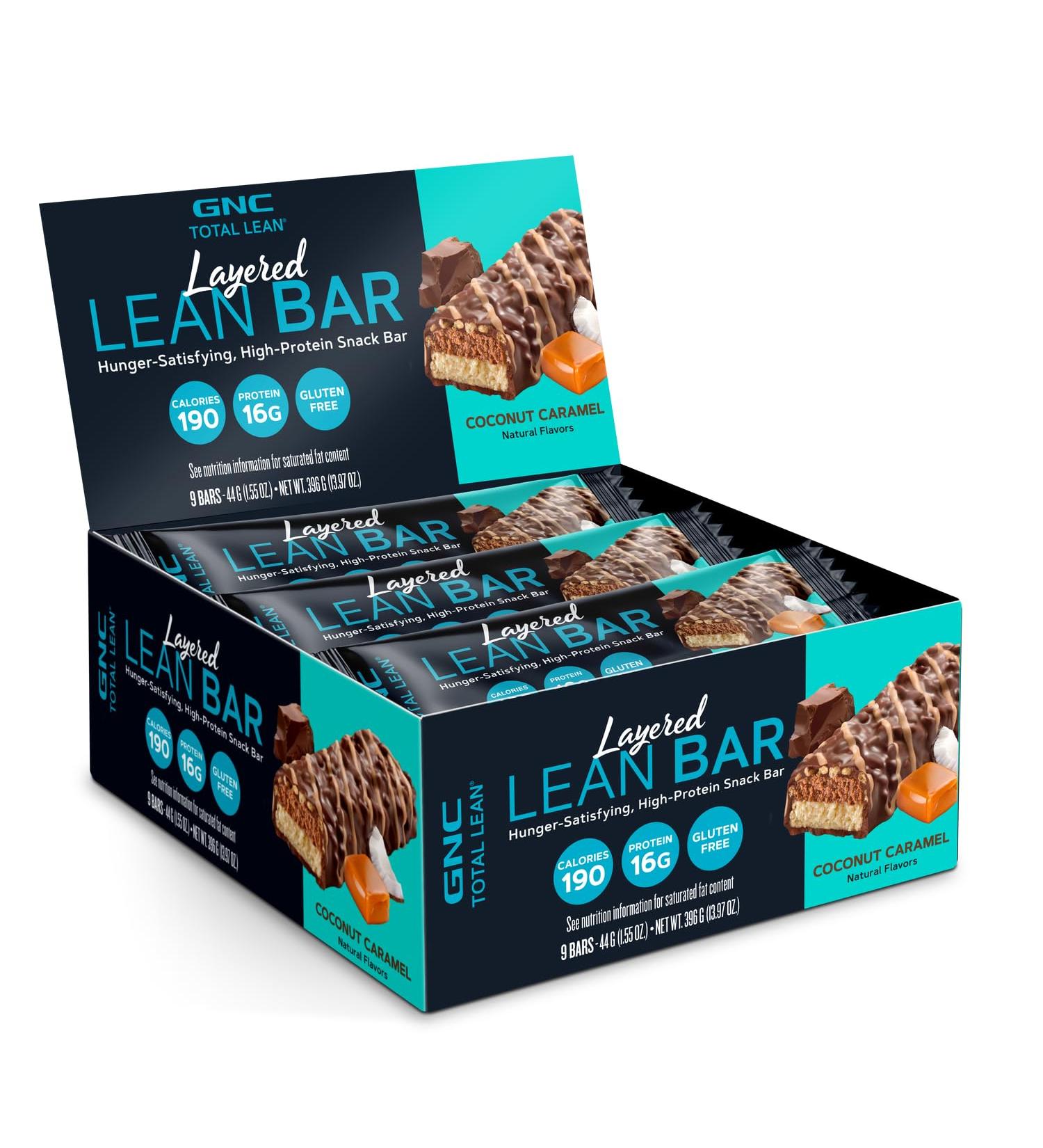 GNC Total Lean Layered Lean Bar - Coconut Caramel (9 Bars) | Healthy Snack | Low-Calorie Protein Bar | International Shipping Available - Buy Online on GoSupps.com