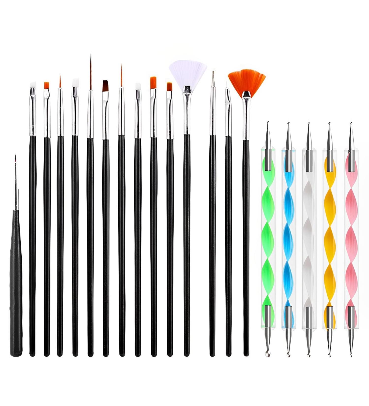 Nail Art Design Professional Paint Kit - 20 Piece Set with UV Gel Nail Polish Brushes and Nail Art Paint Dot Pens - Buy Online on GoSupps.com