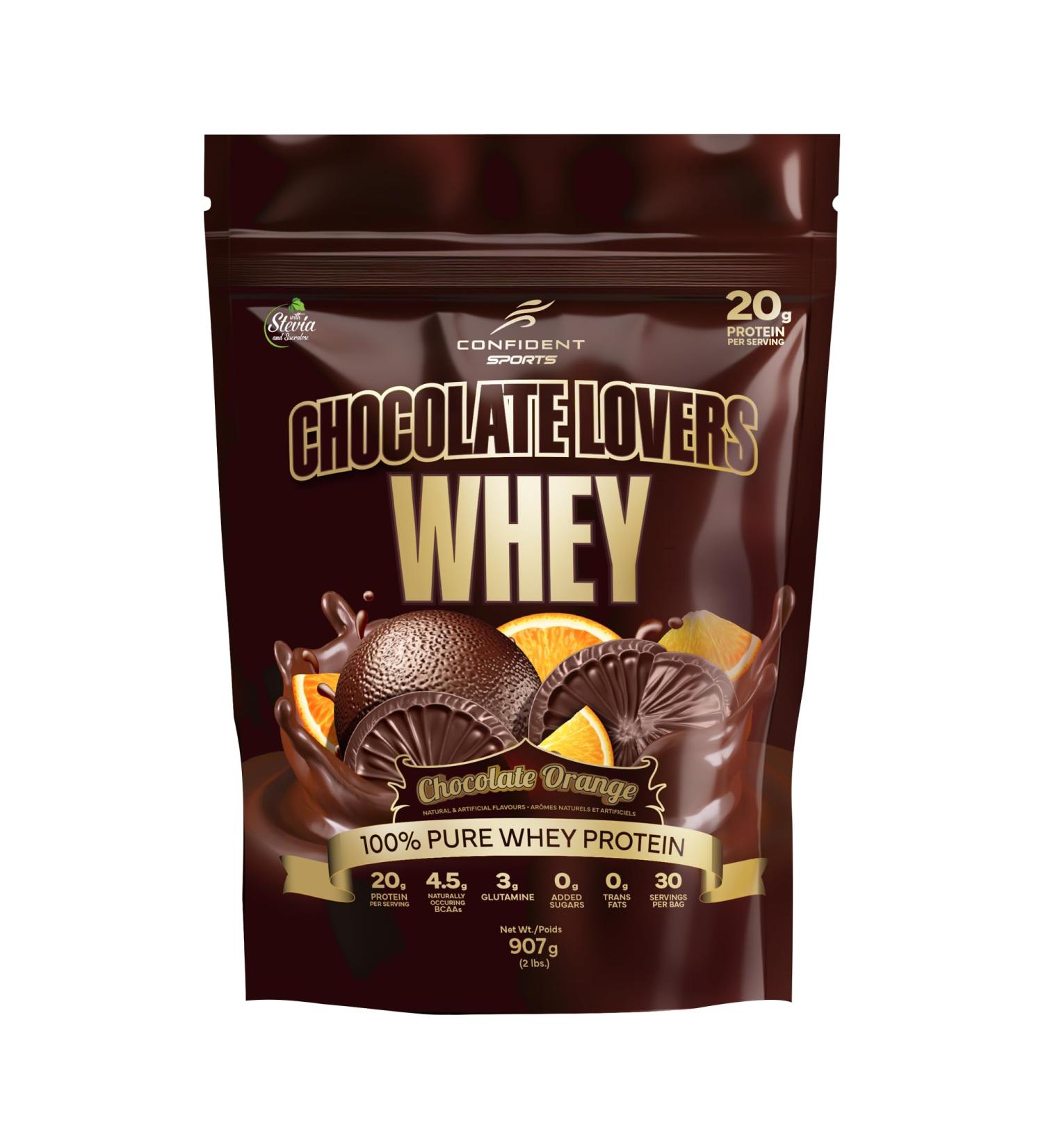 CONFIDENT SPORTS CHOCOLATE LOVERS WHEY 100% Pure Whey Protein 20g of delicious protein per serving CHOCOLATE ORANGE - 2 Pound 30 Servings - Buy Online on GoSupps.com
