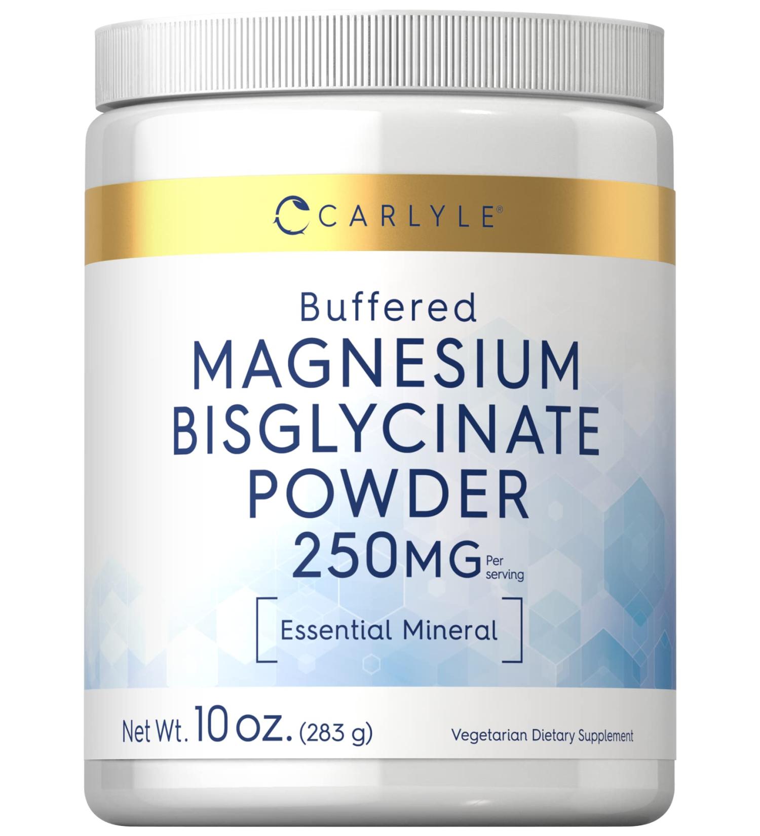 Magnesium Bisglycinate Powder 250mg | 10 oz | Vegetarian Non-GMO & Gluten Free Supplement by Carlyle - Buy Online on GoSupps.com