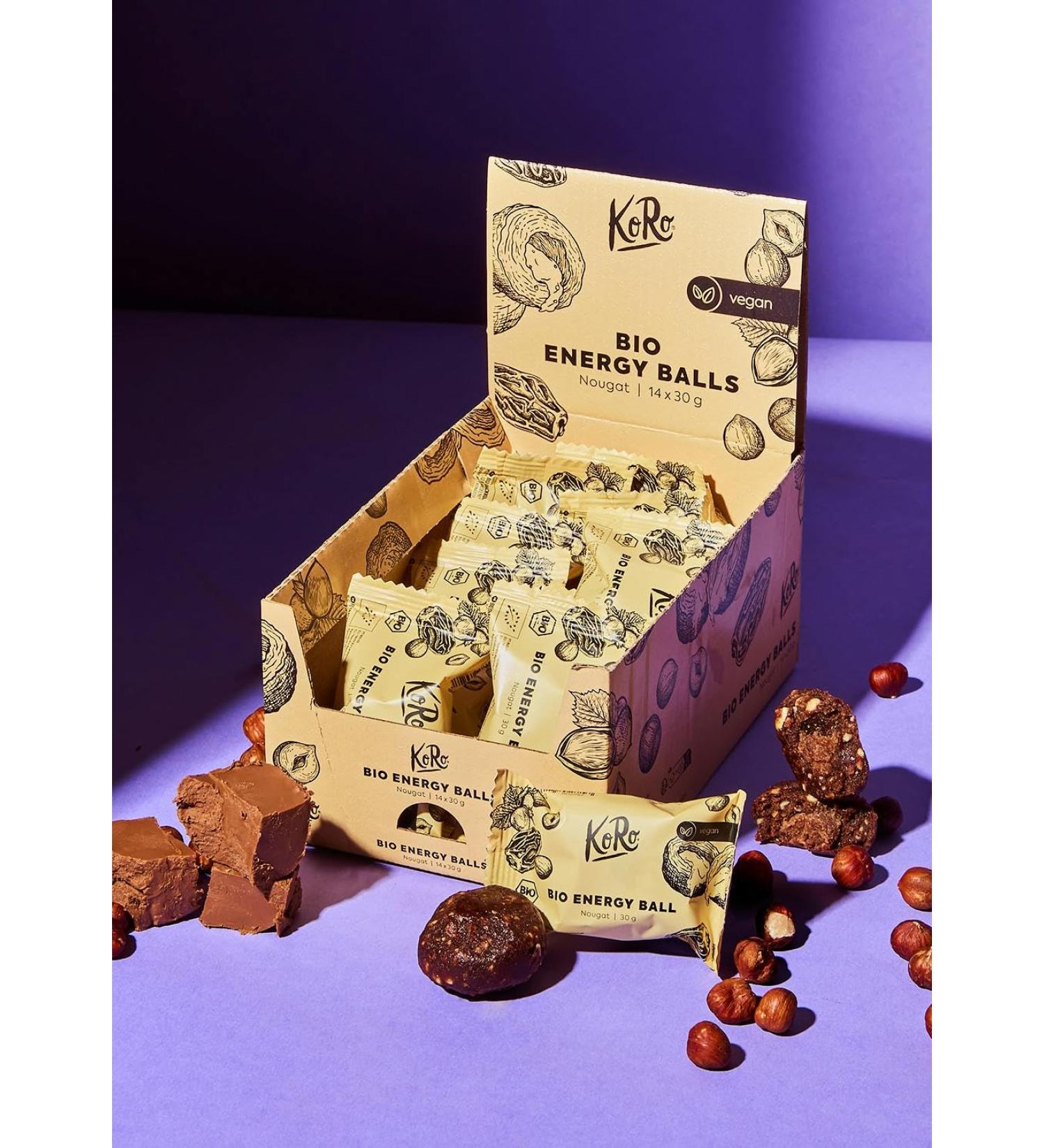 KoRo Organic Energy Ball Nougat - Vegan Chocolate-Hazelnut Snack (14 x 30g) - Perfect On-the-Go Treat | International Shipping - Buy Online on GoSupps.com