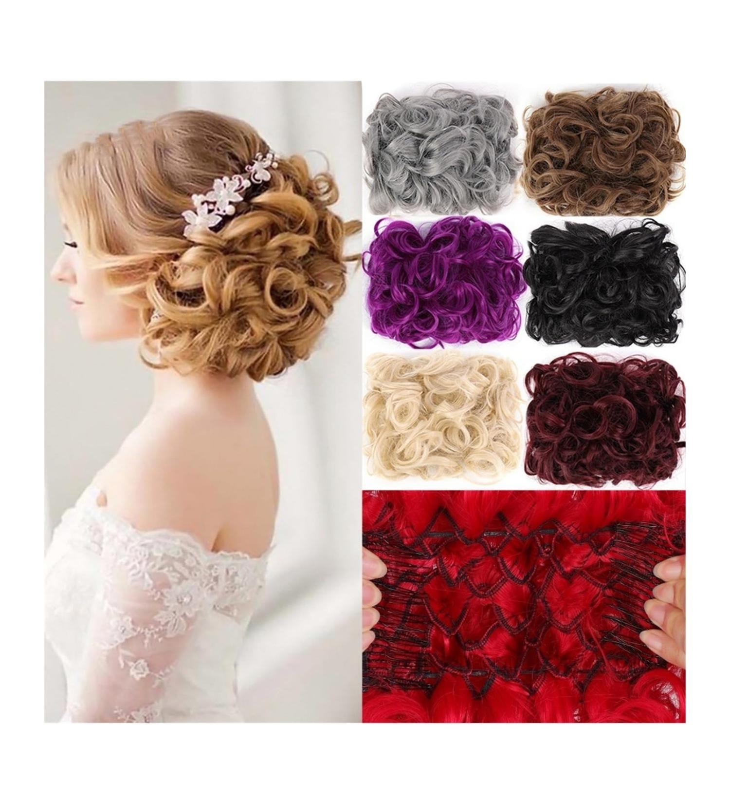 Messy Bun Hair Piece for Women Messy Bun Hair Piece Wave Curly Hair Buns Extension with Combs Synthetic Thick Chignon Hairpiece Clip in Ponytail Scrunchies Hair Pieces for Women Fake Hair Accessorie 16p613 - Buy Online on GoSupps.com