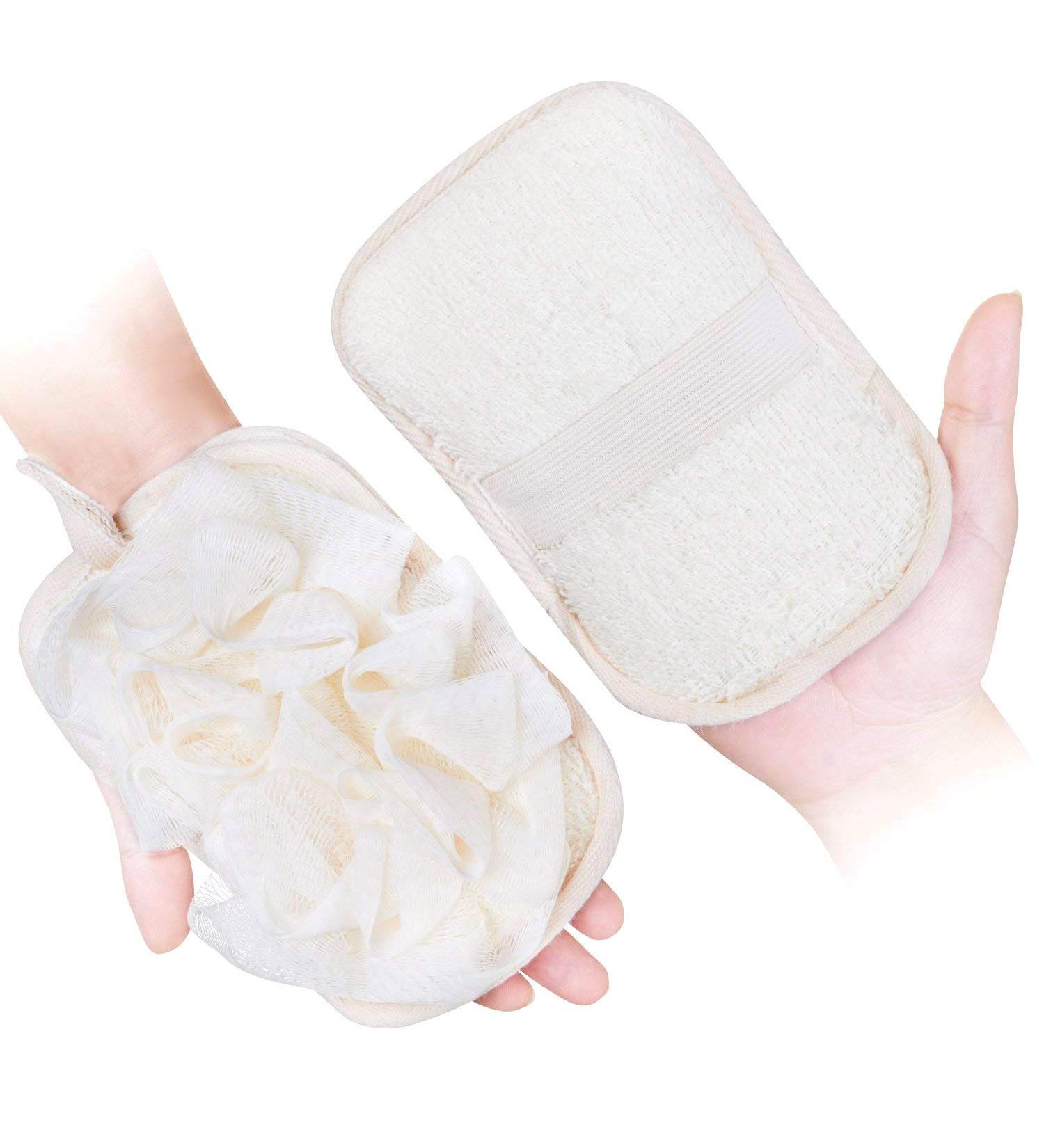 Buy Bath Gloves for Women - 2 Pack Loofah Pouf Brush by mikimini | Soft & Durable Exfoliating Scrubbers for Spa Experience - Buy Online on GoSupps.com