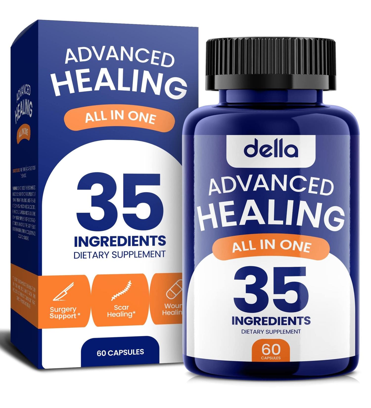 Della Advanced Healing Supplement - 35X Effective Wound Care & Scar Treatment | Post Surgery Support & Injury Recovery with Vitamins Minerals & Probiotics - Buy Online on GoSupps.com