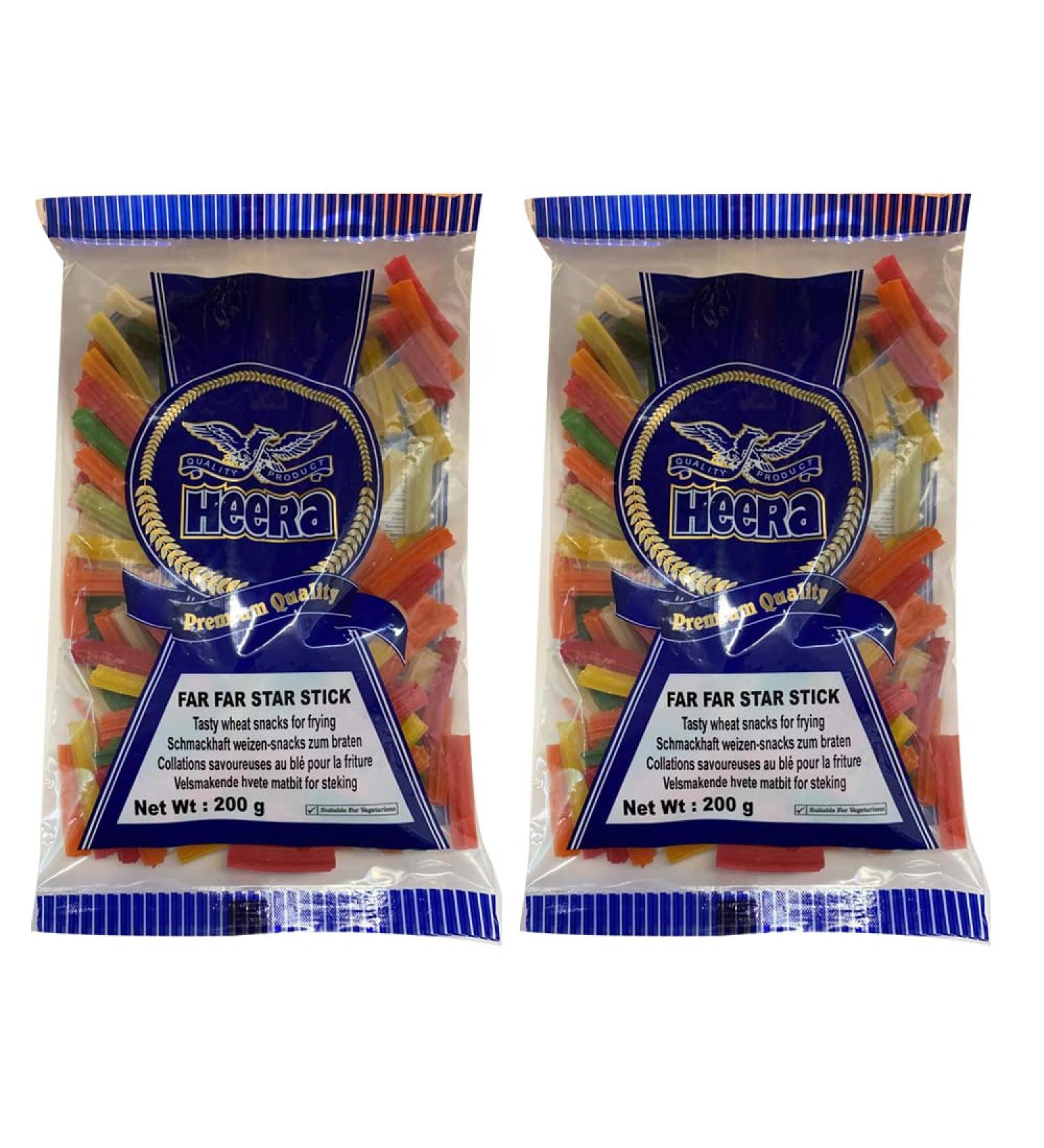 Heera Far Far Star Sticks (200gram) (Pack of 2) - Tasty Wheat Snacks For Frying Vegan - Uncooked Crunchy - Bhungra - Snack