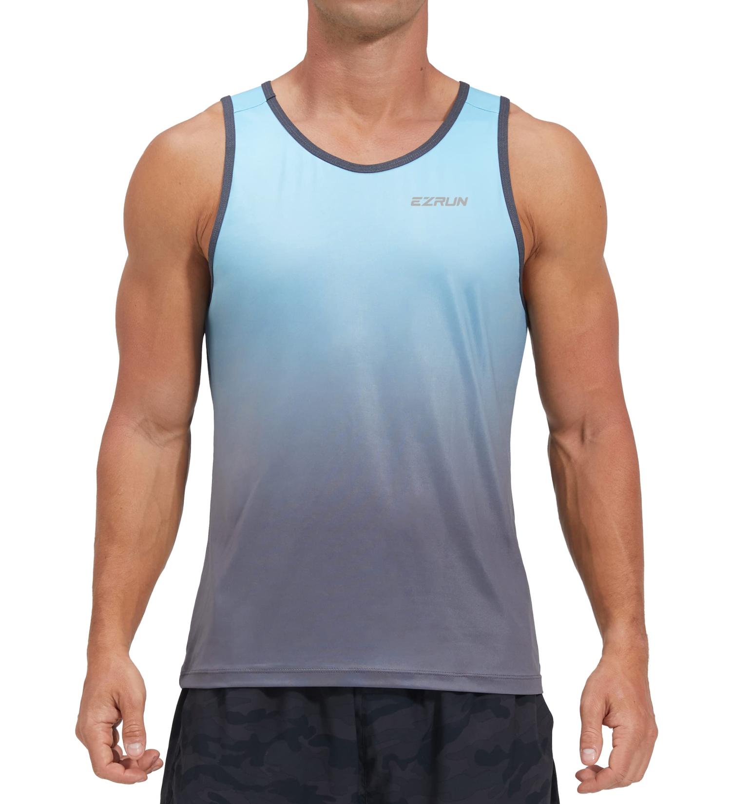 EZRUN Men's Quick Dry Sport Tank Top Blue Gradient - Large | Gym, Fitness, Running Shirt - Buy Online on GoSupps.com