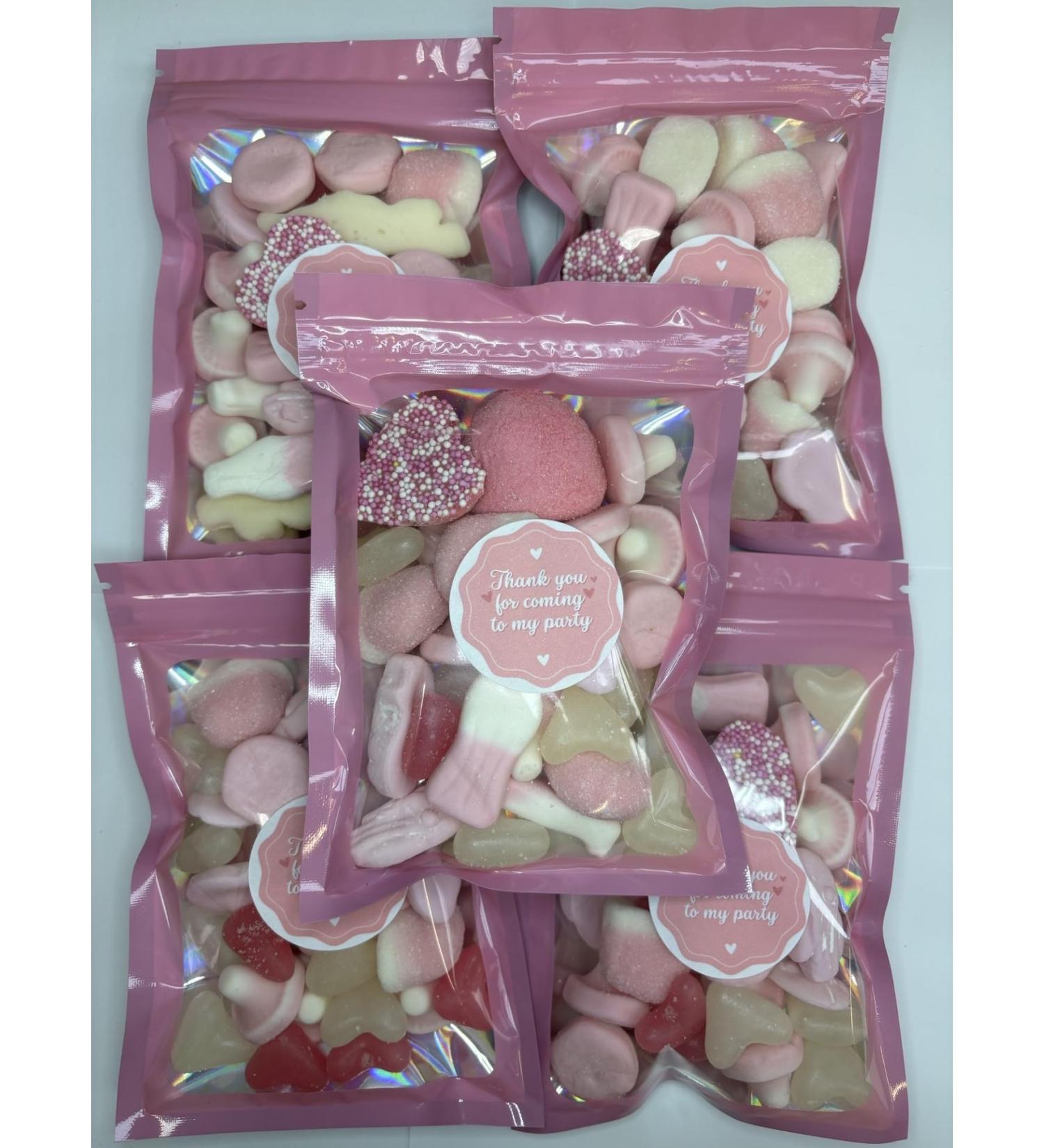Thank You Birthday Gummy Jelly Sweet Pouch Party Bag Pink Pick N Mix 100g x 6 - Buy Online on GoSupps.com
