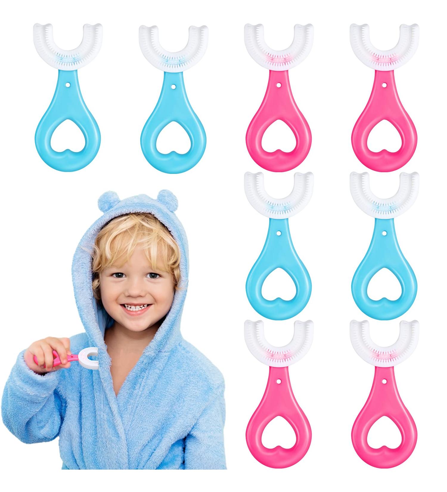 Kids U-Shaped Toothbrush 8-Piece Set | Silicone Brush | 360 Cleaning | Toddlers 1-6 Years | Pink & Blue - Buy Online on GoSupps.com