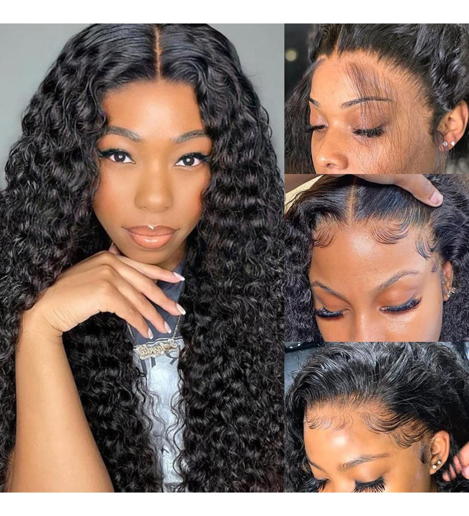 34 Inch Water Wave Brazilian HD Transparent Lace Front Wig - 150% Density Curly Human Hair Wig - Natural Color - Pre Plucked with Baby Hair - 13x4 Lace Frontal - Buy Online on GoSupps.com