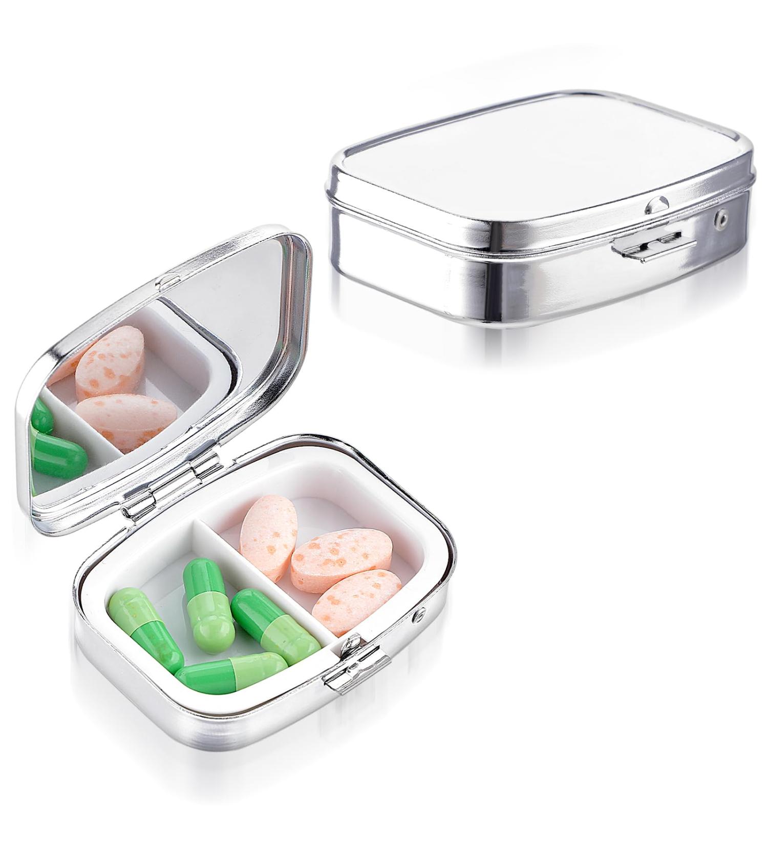 Sibba 2 Compartment Stainless Steel Pill Box - Stylish Travel Organizer for Tablets & Prescriptions | Moisture Proof | Perfect for Purse & Pocket - Buy Online on GoSupps.com