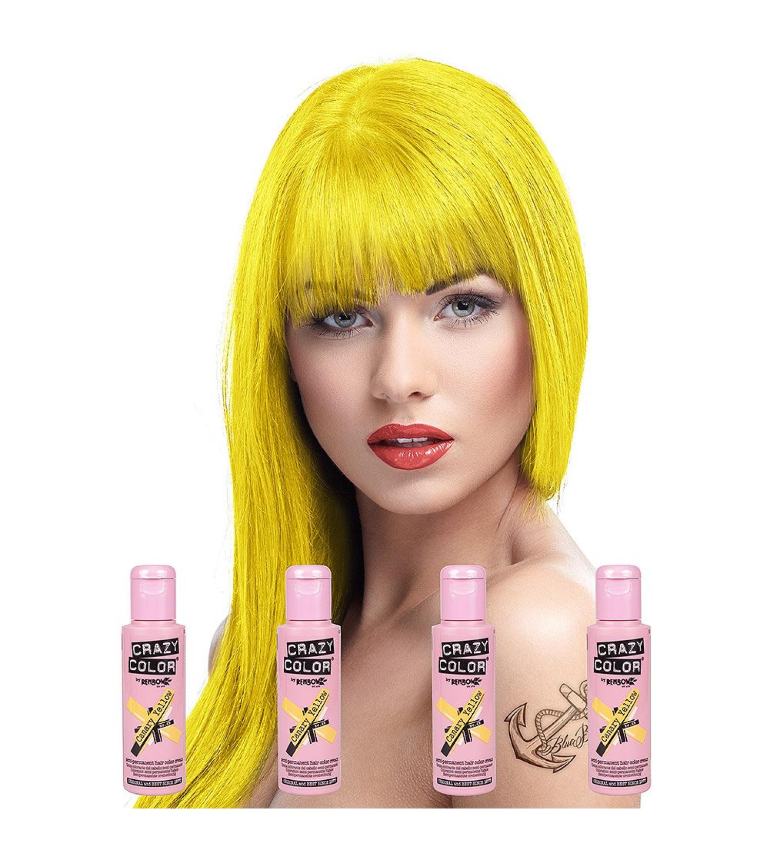 Crazy Colour Semi Permanent Hair Dye Canary Yellow No.49 (100ml) Box of 4