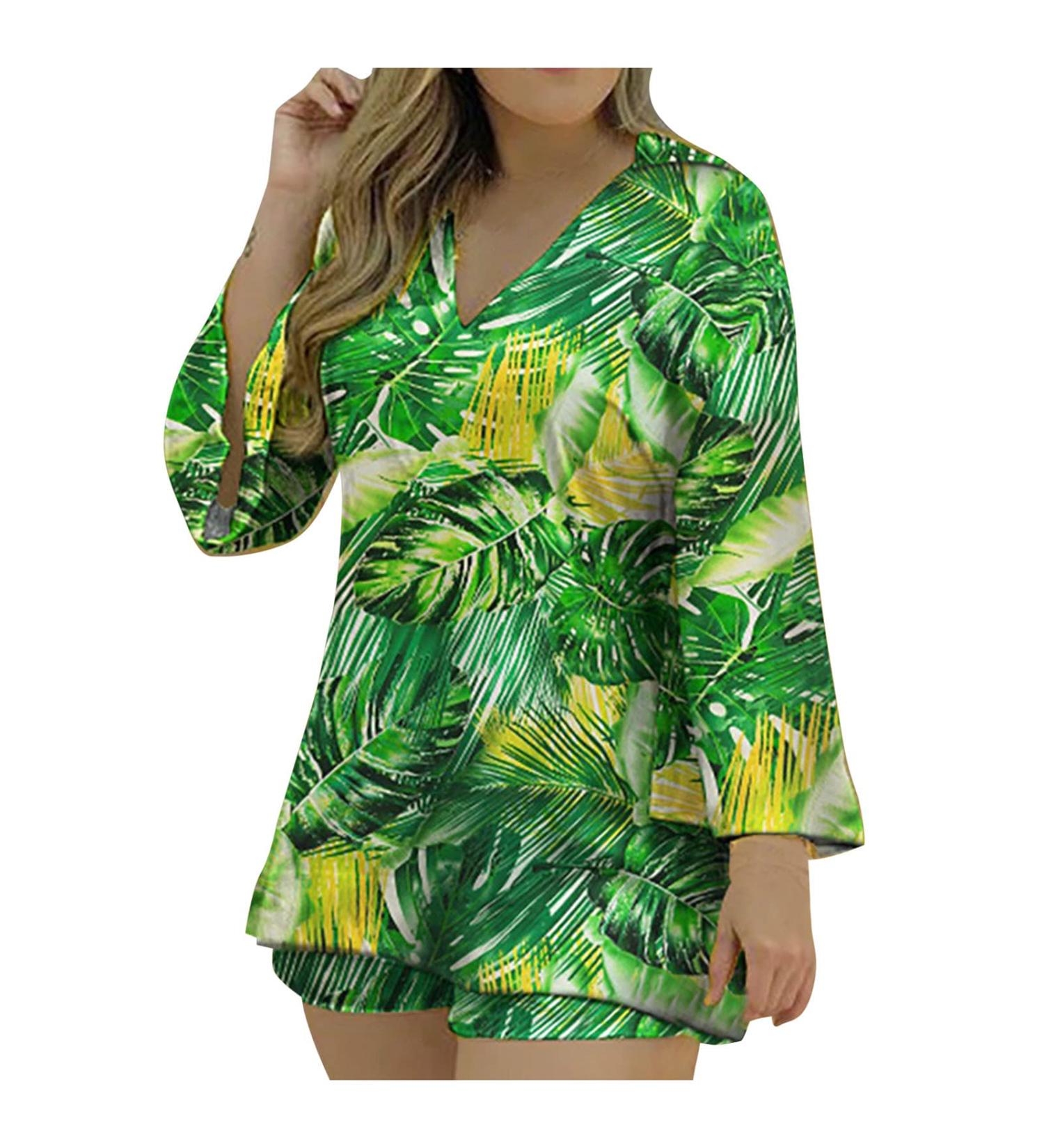 Shop Hair Ziyou Women's Green V-Neck Blouse & Shorts Set - Casual Two-Piece Suit for XX-Large Size - Buy Online on GoSupps.com