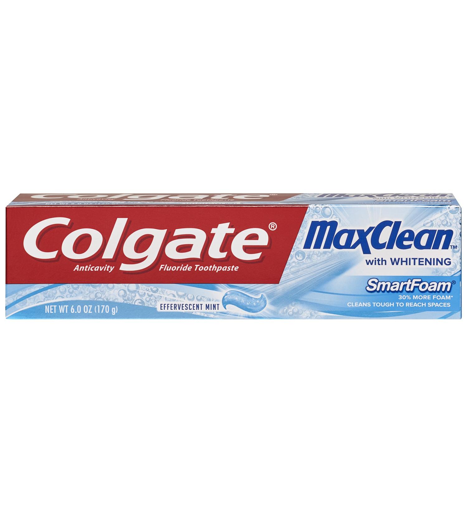 Colgate MaxClean SmartFoam with Whitening Toothpaste, Effervescent Mint 6 oz - Pack of 2 - Buy Online on GoSupps.com