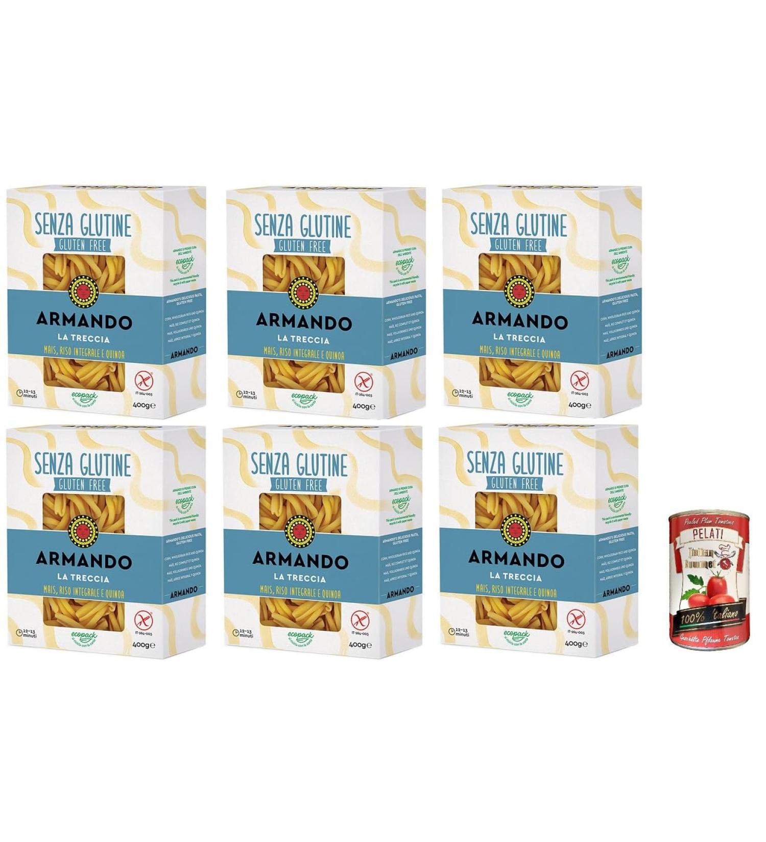  Italian Gourmet E.R. Armando La Treccia Gluten Free Multi-Grain Noodles with Corn Brown Rice and Quinoa 400g + Italian Gourmet Pelati 400g - Buy Online on GoSupps.com