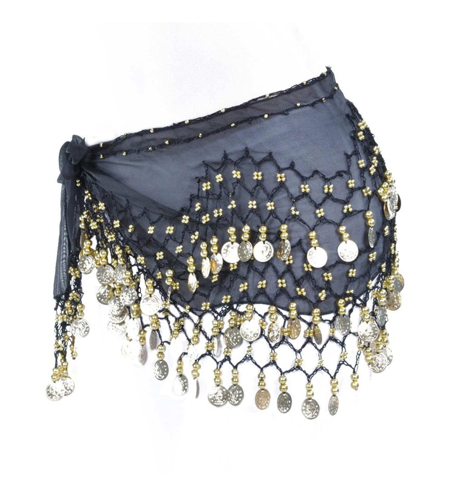 Buy Women's Belly Dance Belt with Coins | Chiffon Hip Cloth & Costume - Black | Perfect for Dance & Performance - Buy Online on GoSupps.com