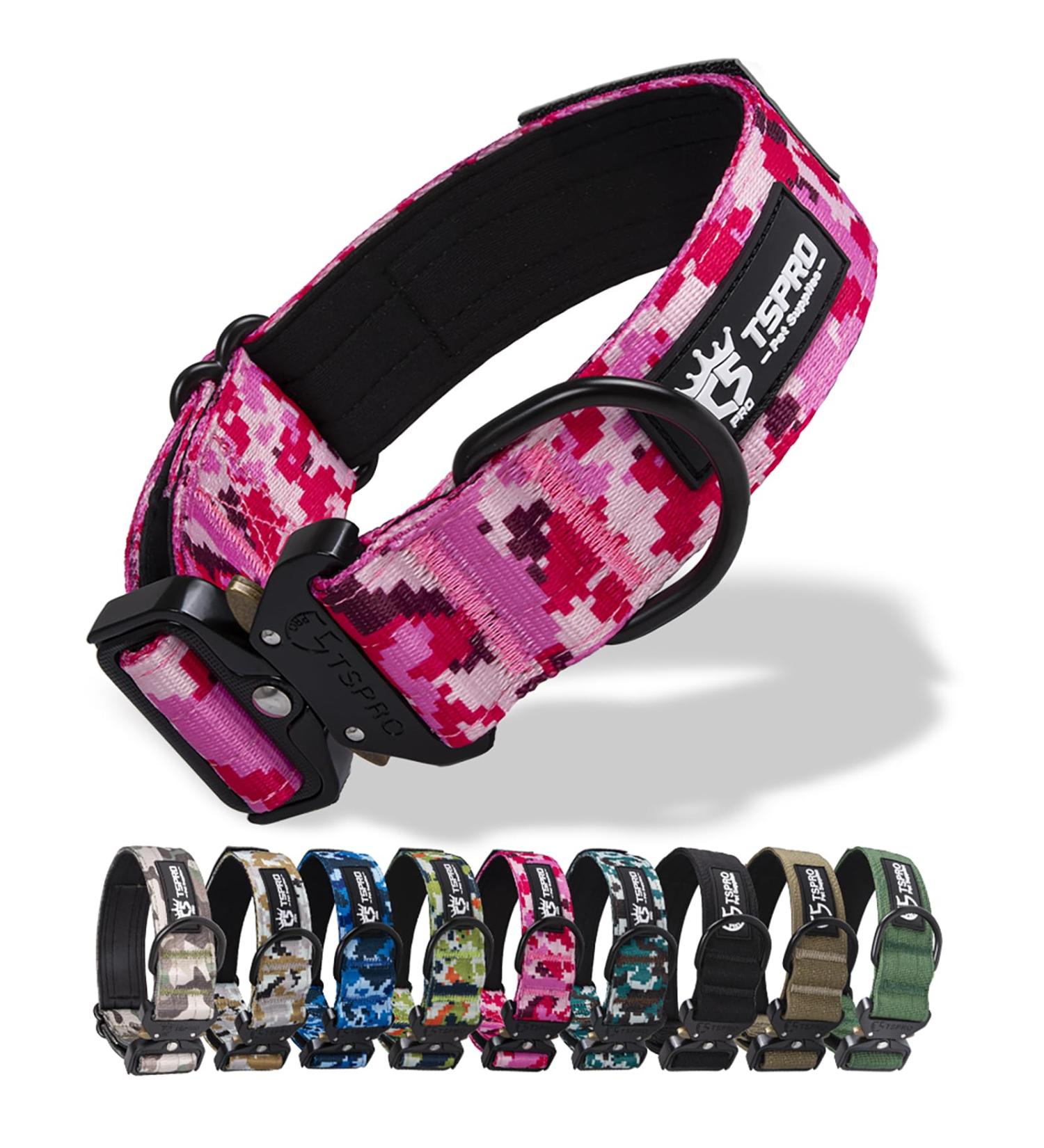 Tspro Premium Camo Dog Collar | Adjustable & Durable | Bright Patch | Suitable for Small Medium & Large Dogs | Camo Pink Size L (42.5cm-65cm) - Buy Online on GoSupps.com