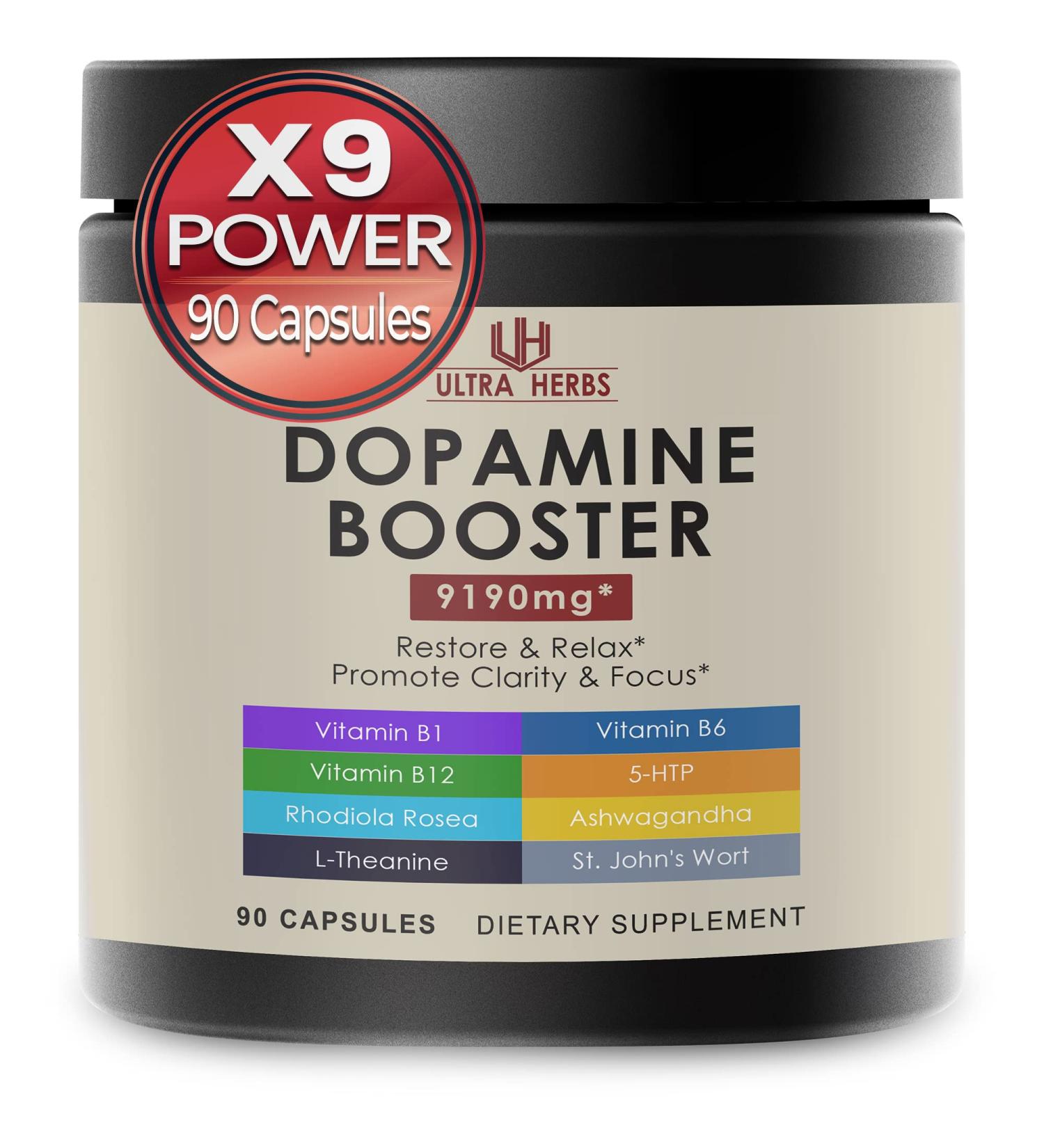 Dopamine Focus Supplement with Ashwagandha, 5-HTP, Rhodiola Rosea, St. John's Wort - Boost Memory, Clarity & Relaxation with VIT B1, B6, B12, L-Theanine - Buy Online on GoSupps.com