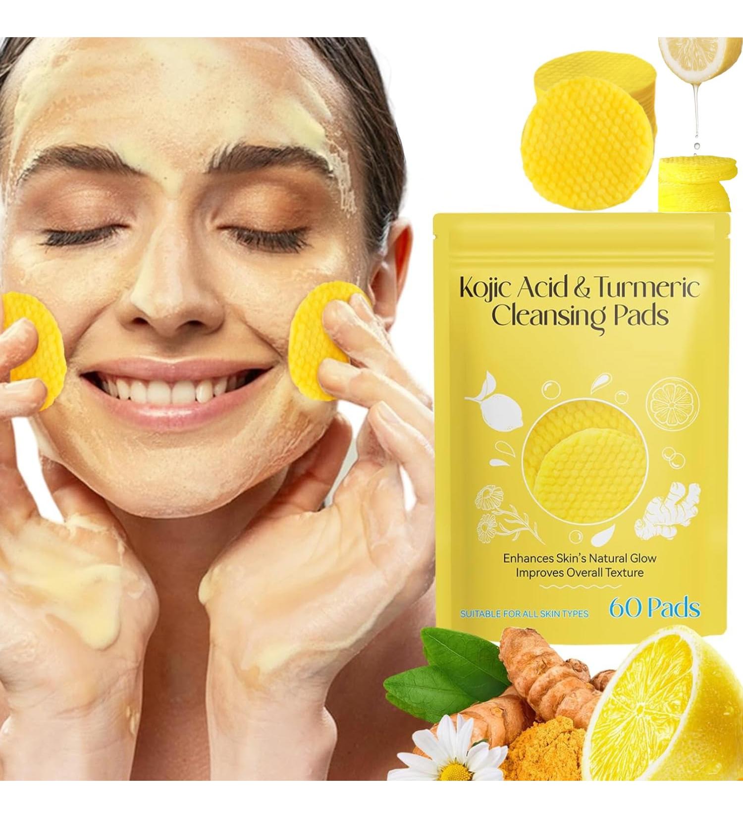 Turmeric Cleansing Pads with Kojic Acid - Gentle Face & Body Care | Balance Skin Oil & Water (60 PCS - Buy Online on GoSupps.com