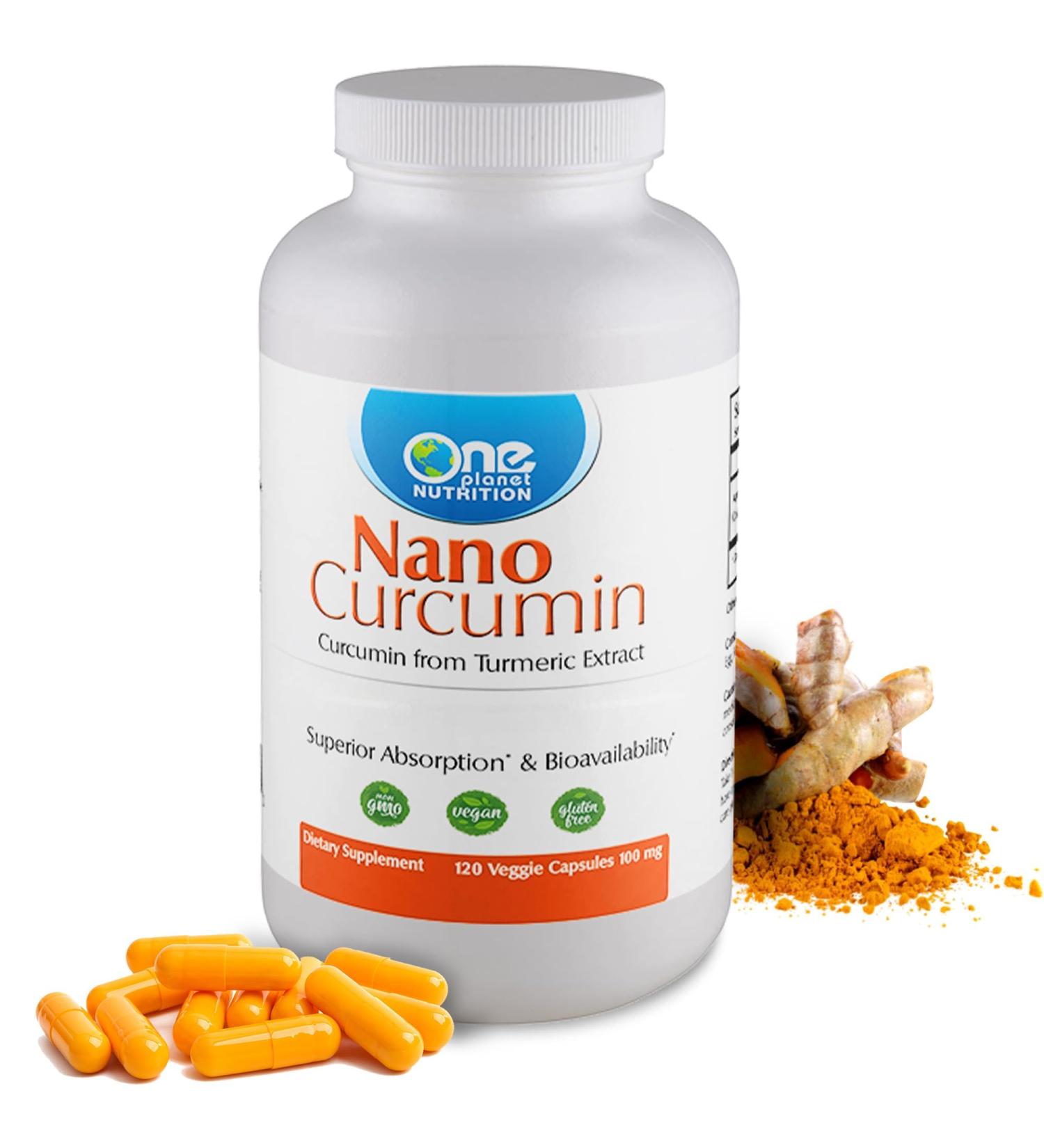 One Planet Nutrition Nano Curcumin 100 mg Capsules (120 Count) Turmeric Extract Nano for High Absorption Supports Overall Health Non-GMO Vegan Gluten-Free