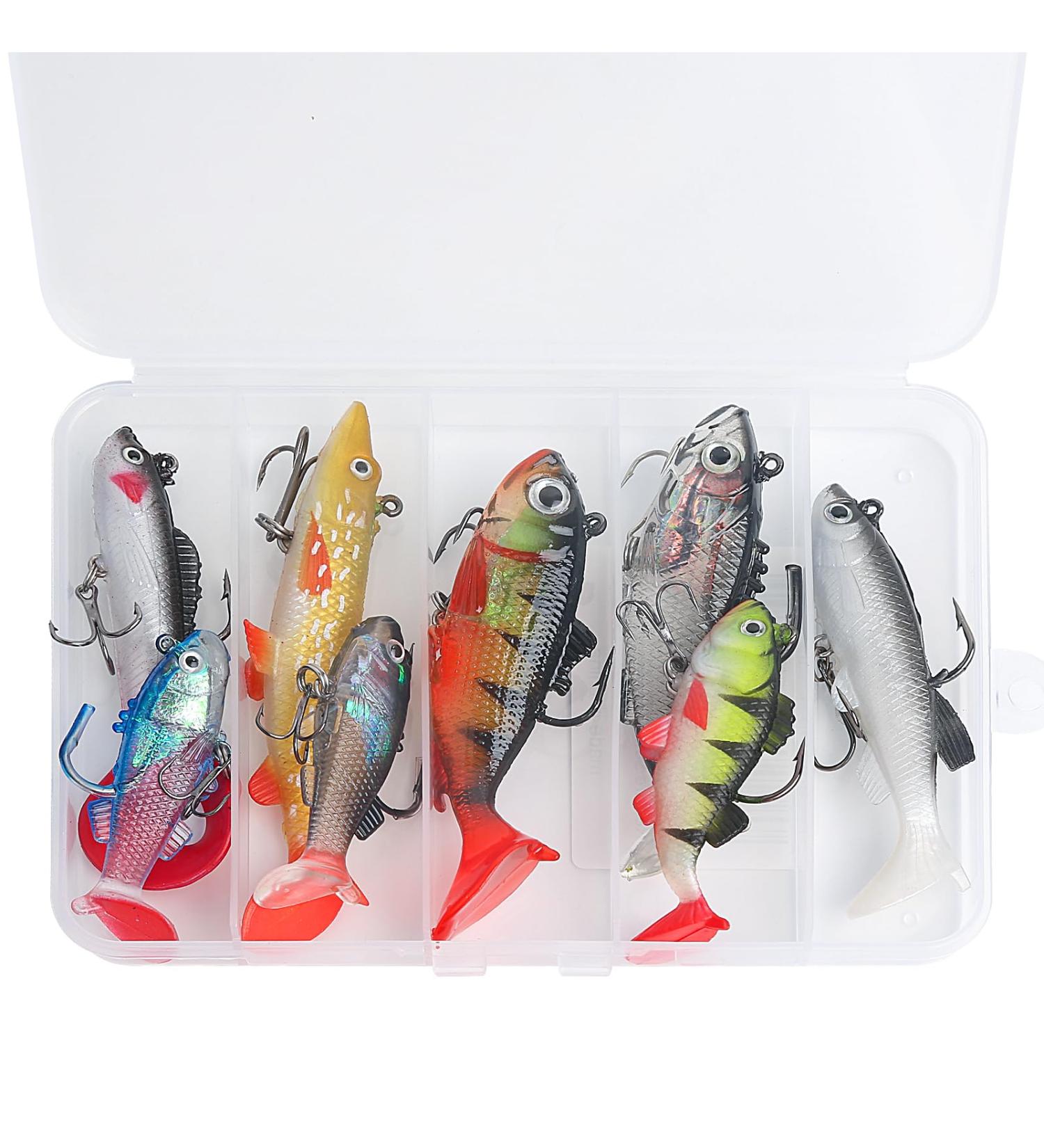 Realure 8-Piece Rubber Fishing Bait Set - Lively Soft Bait for Pike & Perch - 3D Eyes for Freshwater & Saltwater Fishing - Buy Online on GoSupps.com