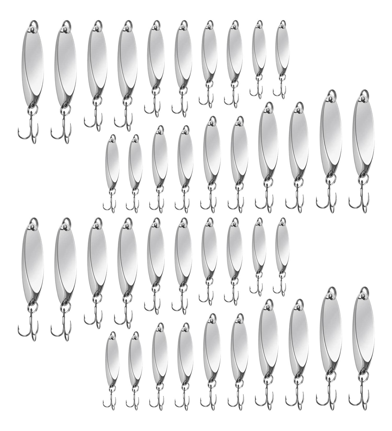 Saltwater Treble Hook Fishing Lures Set - Metal Spinner Baits for Salmon Bass - 5 Sizes Casting Spoon Lures - 1/5 oz to 3/4 oz - Silver - Pack of 20 - Buy Online on GoSupps.com