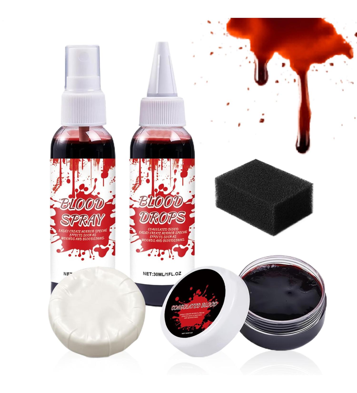 Halloween Fake Blood Kit | Coagulated Gel Blood Kit with Cleansing Soap Washable Zombie Vampire Costume Accessories for Film Cosplay Theme Party Photo Prop Stage - Buy Online on GoSupps.com