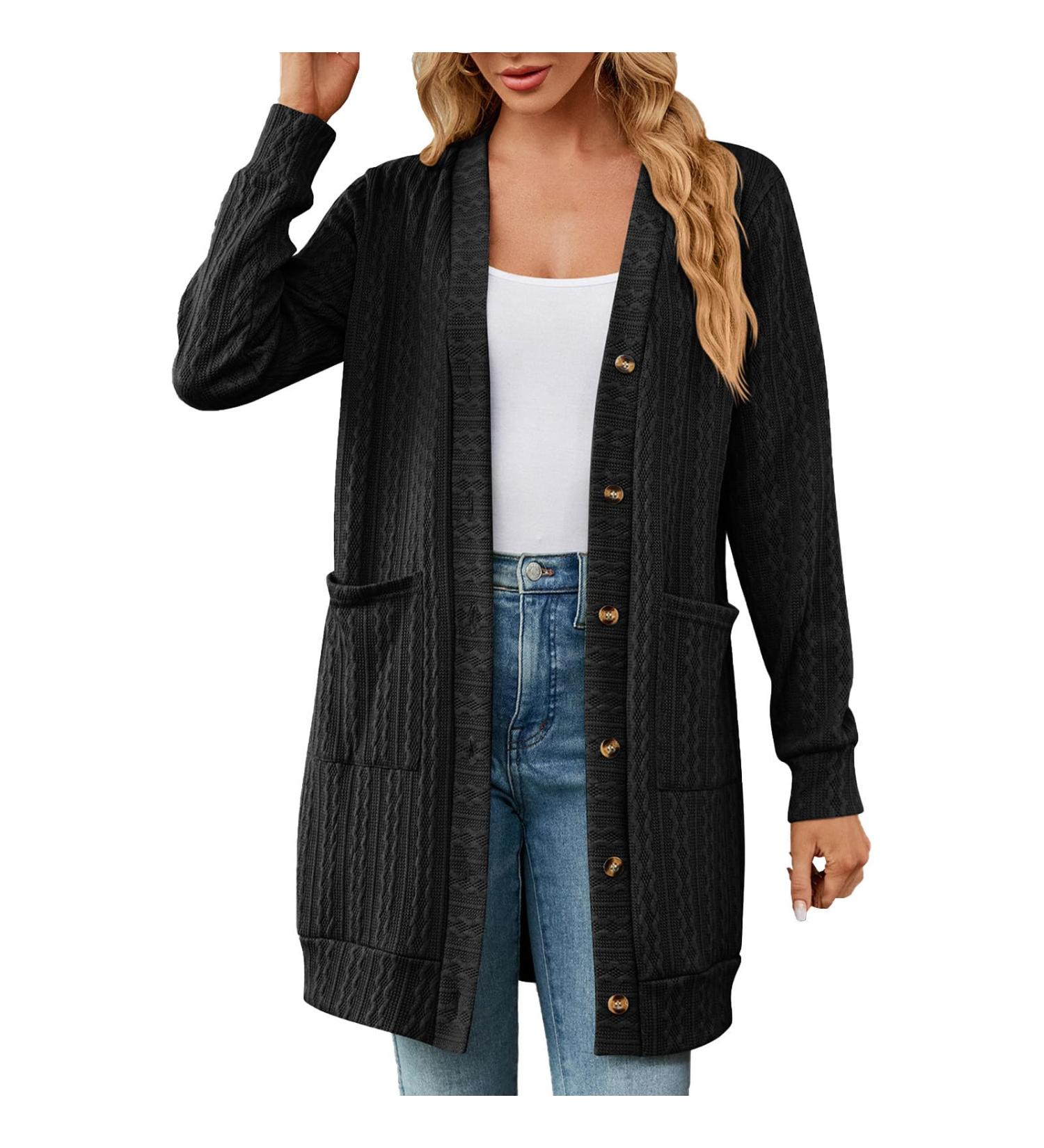 Gefomuofe Cardigan Women's Long Cardigan Lightweight Loose Cardigan Long Cardigan Women's Lightweight Loose Casual Cardigan Sun Protection Shirt Holiday Beach Blouse L Black - Buy Online on GoSupps.com