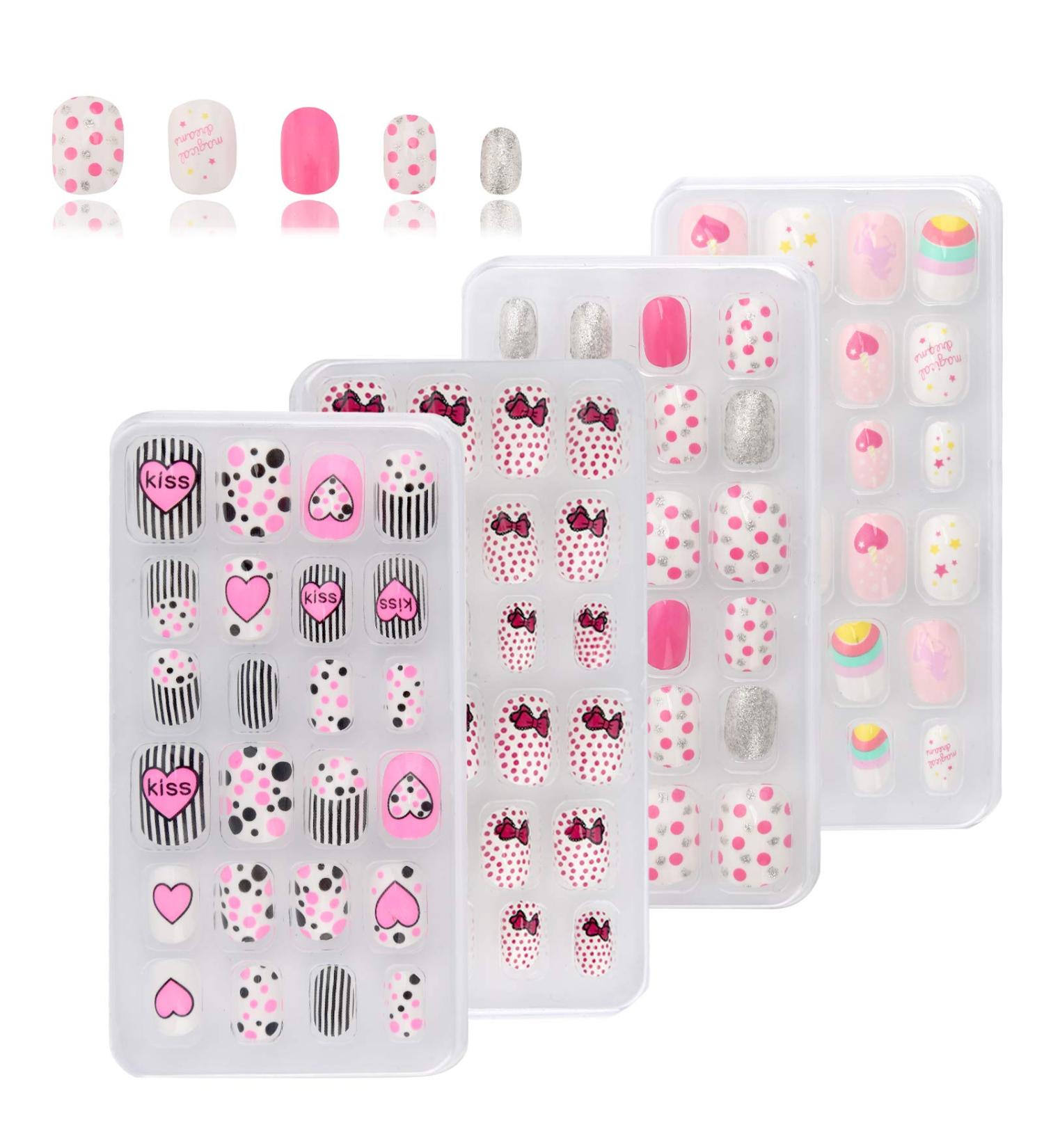 Savita 96-Piece Colorful Pre-Glued Short Fake Nails Set for Kids - Full Cover Nail Art Decoration - Buy Online on GoSupps.com