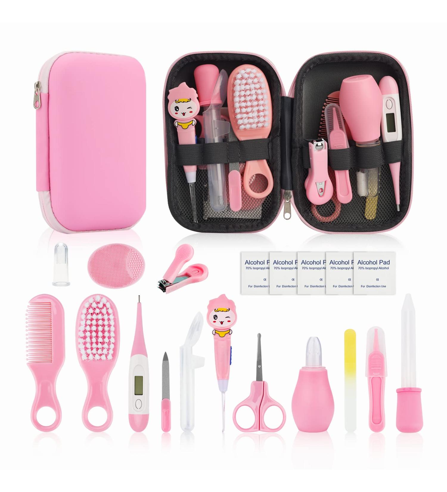 Baby Healthcare and Grooming Kit with Hair and Nail Clippers for Newborns - 20 Piece Set in Pink - Buy Online on GoSupps.com