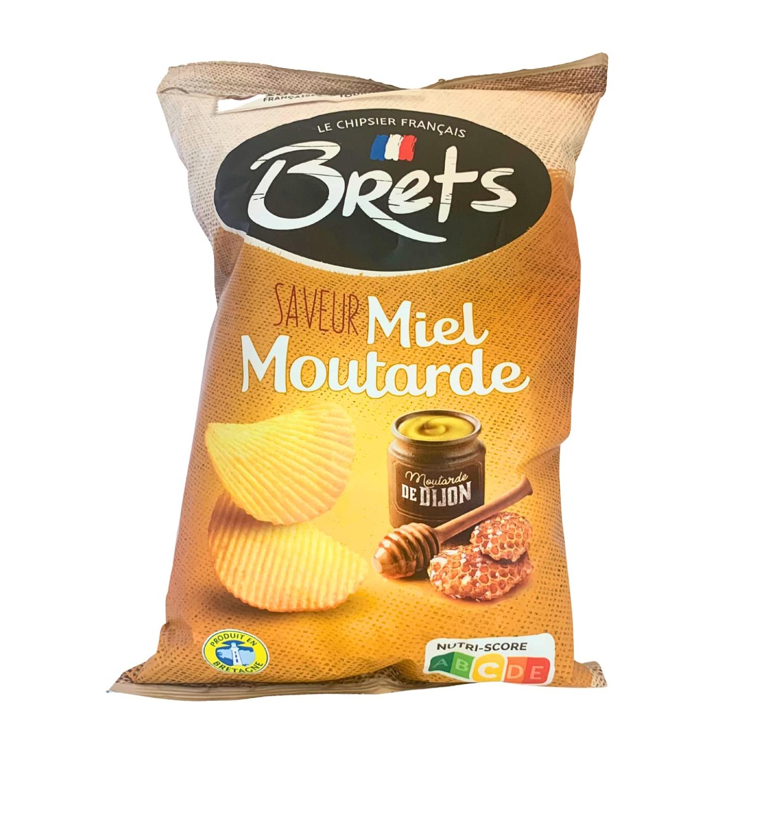Brets Honey and Mustard Crisps Crinkle Cut - Miel Moutarde Gluten Free Made with 100% French Potatoes Made in France No Perservatives No Added MSG