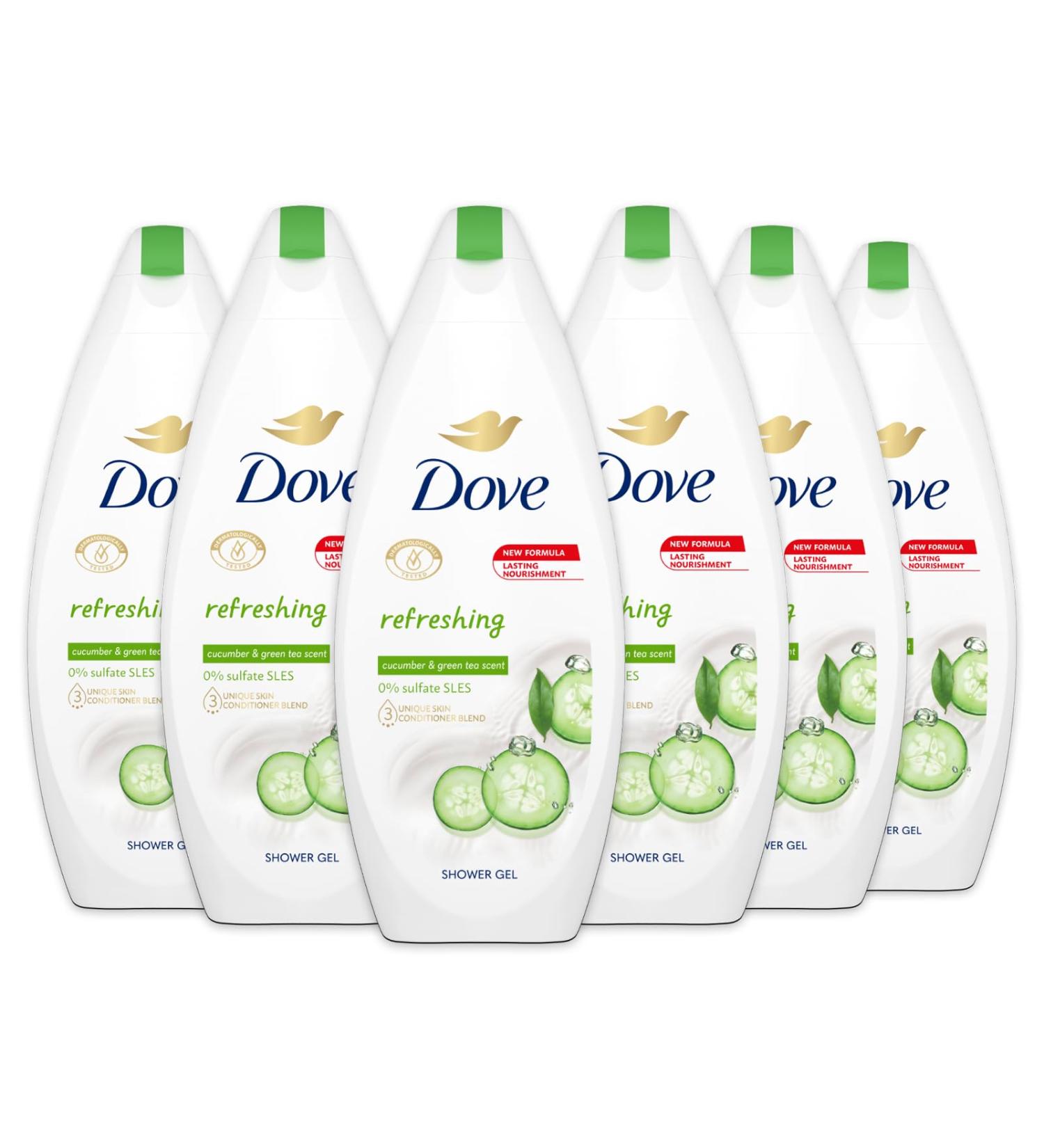 Dove Dove Refreshing Shower Cucumber and Green Tea Moisturizing Shower Gel Gentle Formula for Skin Microbiome 92%* Biodegradable Bath Shower for Men and Women Pack of 12 x 250 ml